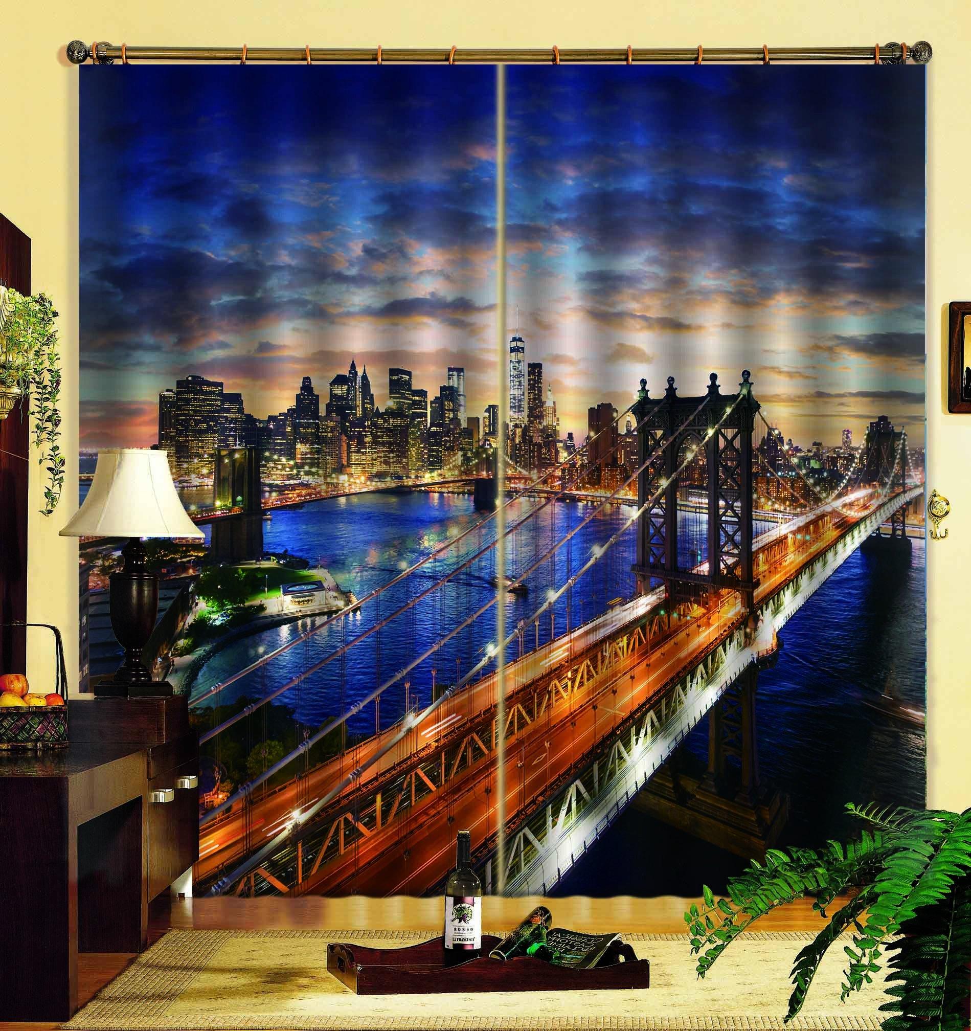 3D New York Night View 806 Curtains Drapes Wallpaper AJ Wallpaper 