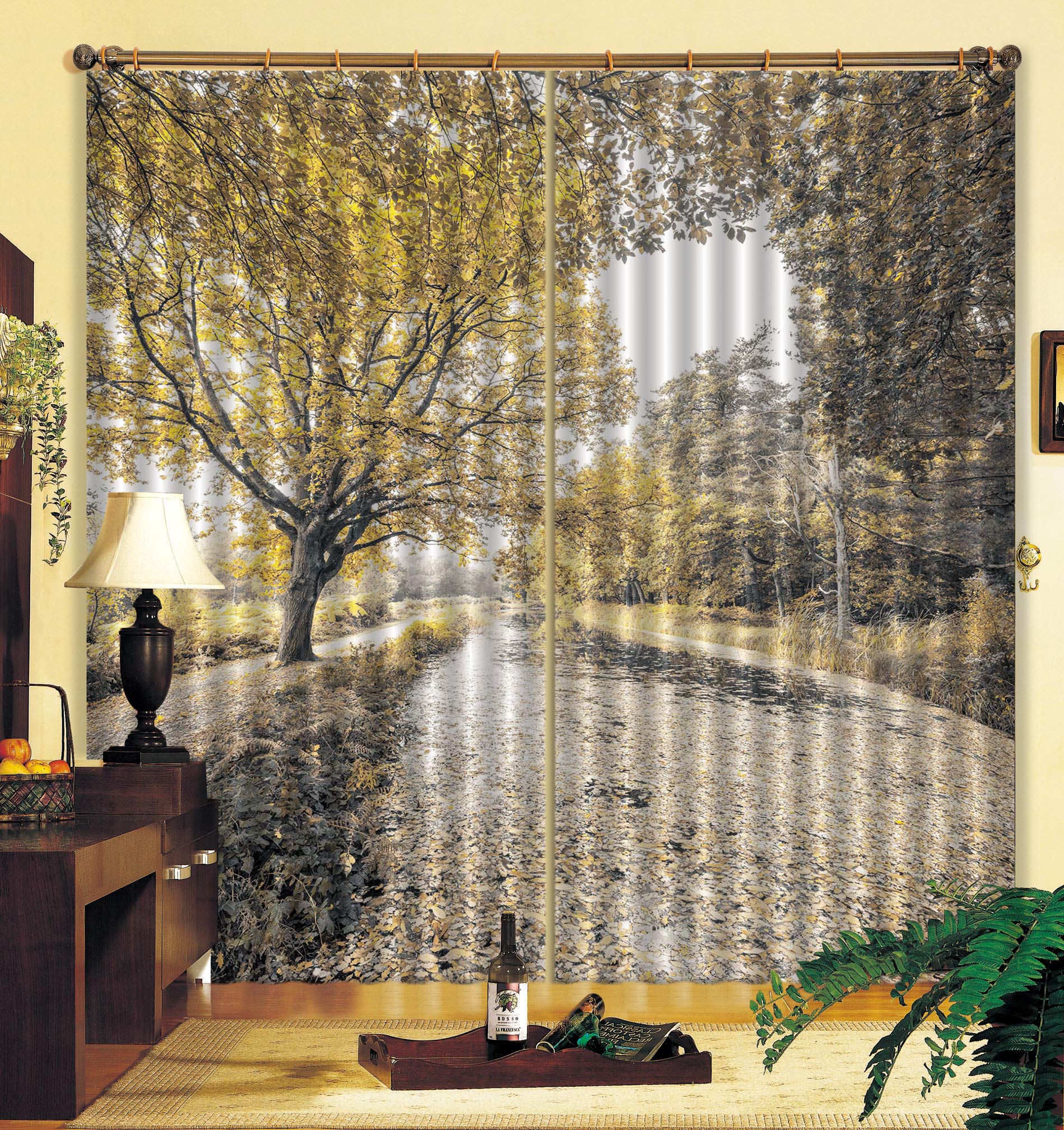3D Yellow Tree 037 Assaf Frank Curtain Curtains Drapes