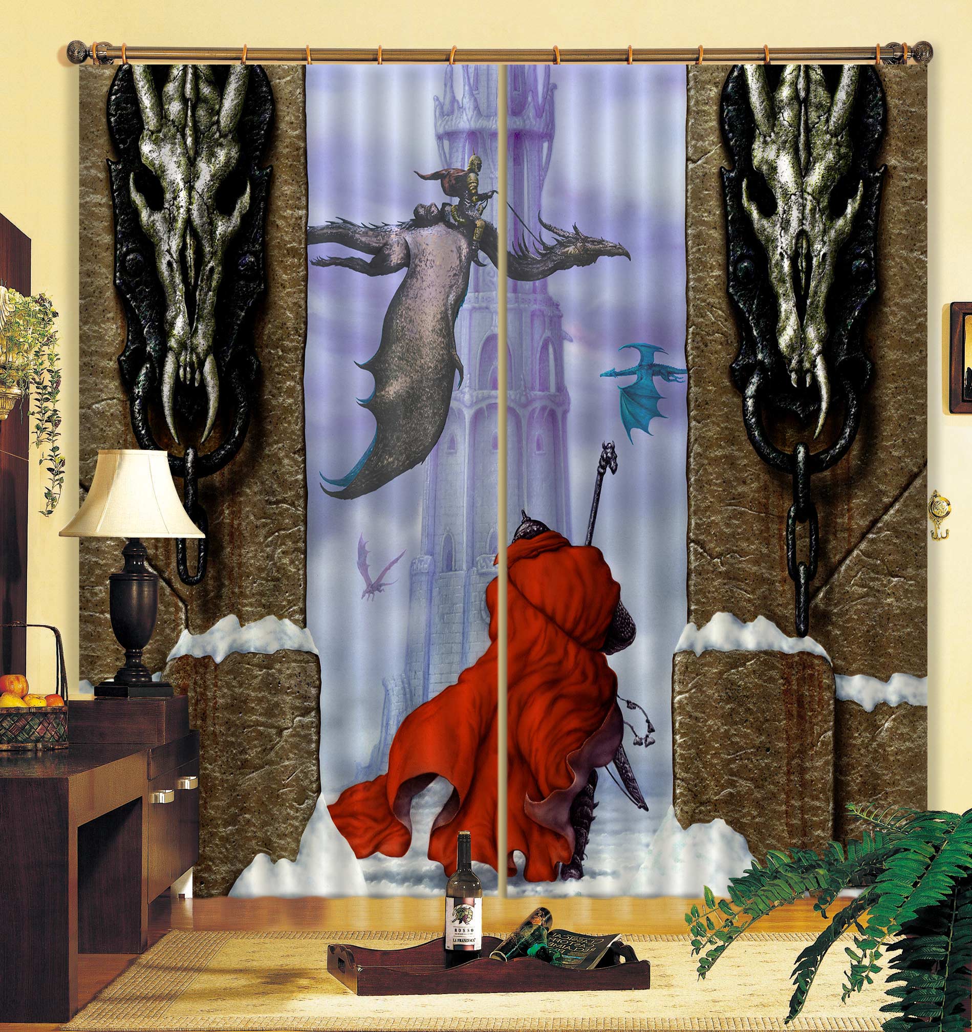 3D Red Robe Man Dragon 7158 Ciruelo Curtain Curtains Drapes