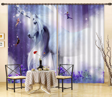 3D Elf Woods Unicorns 125 Curtains Drapes Curtains AJ Creativity Home 