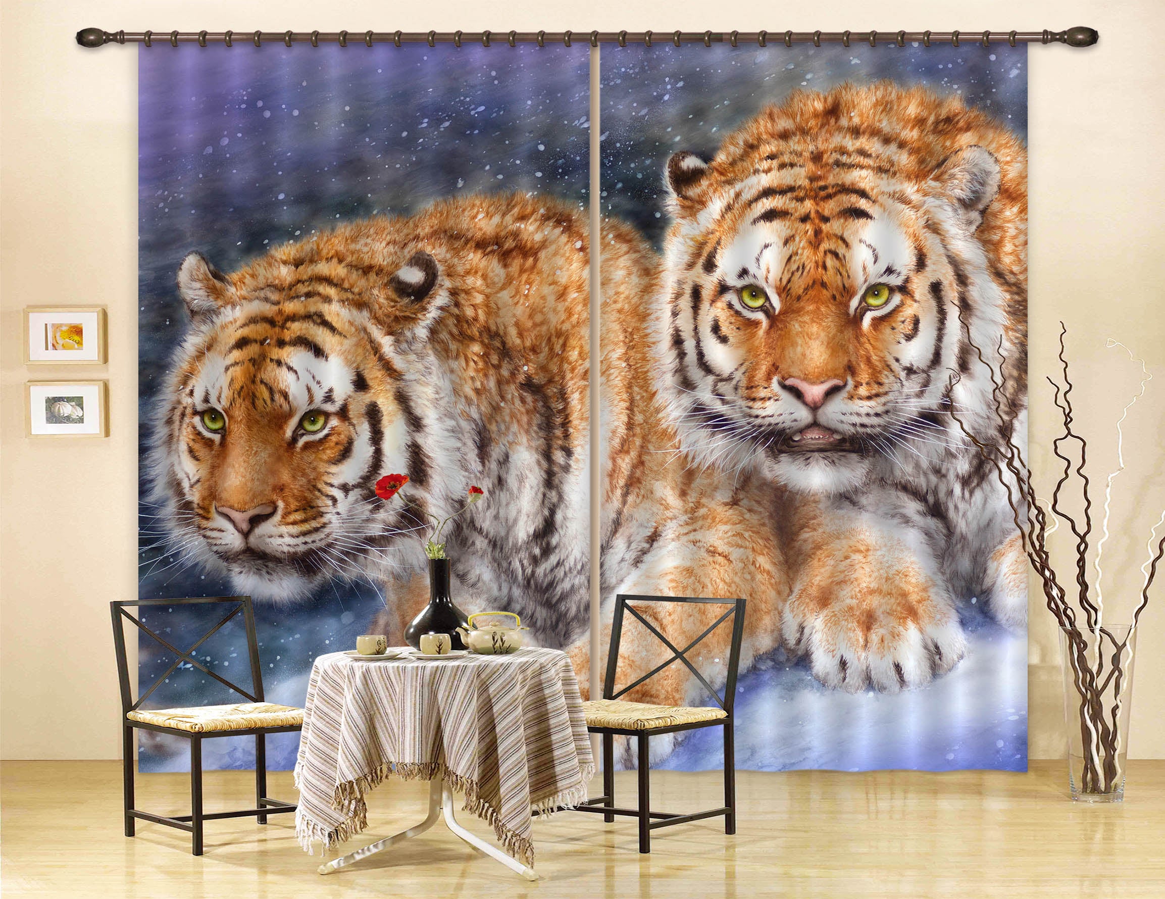 3D Snow Tiger 9069 Kayomi Harai Curtain Curtains Drapes