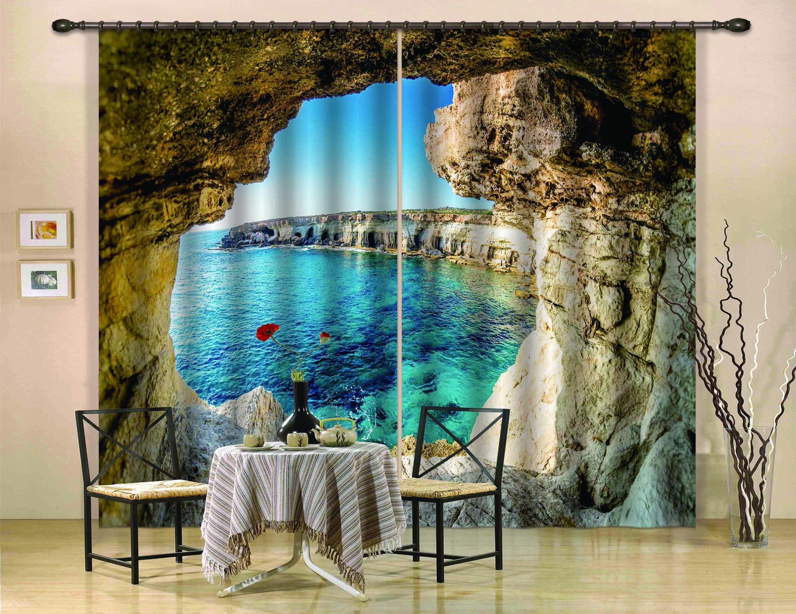 3D Cave Sea Scenery 755 Curtains Drapes Wallpaper AJ Wallpaper 