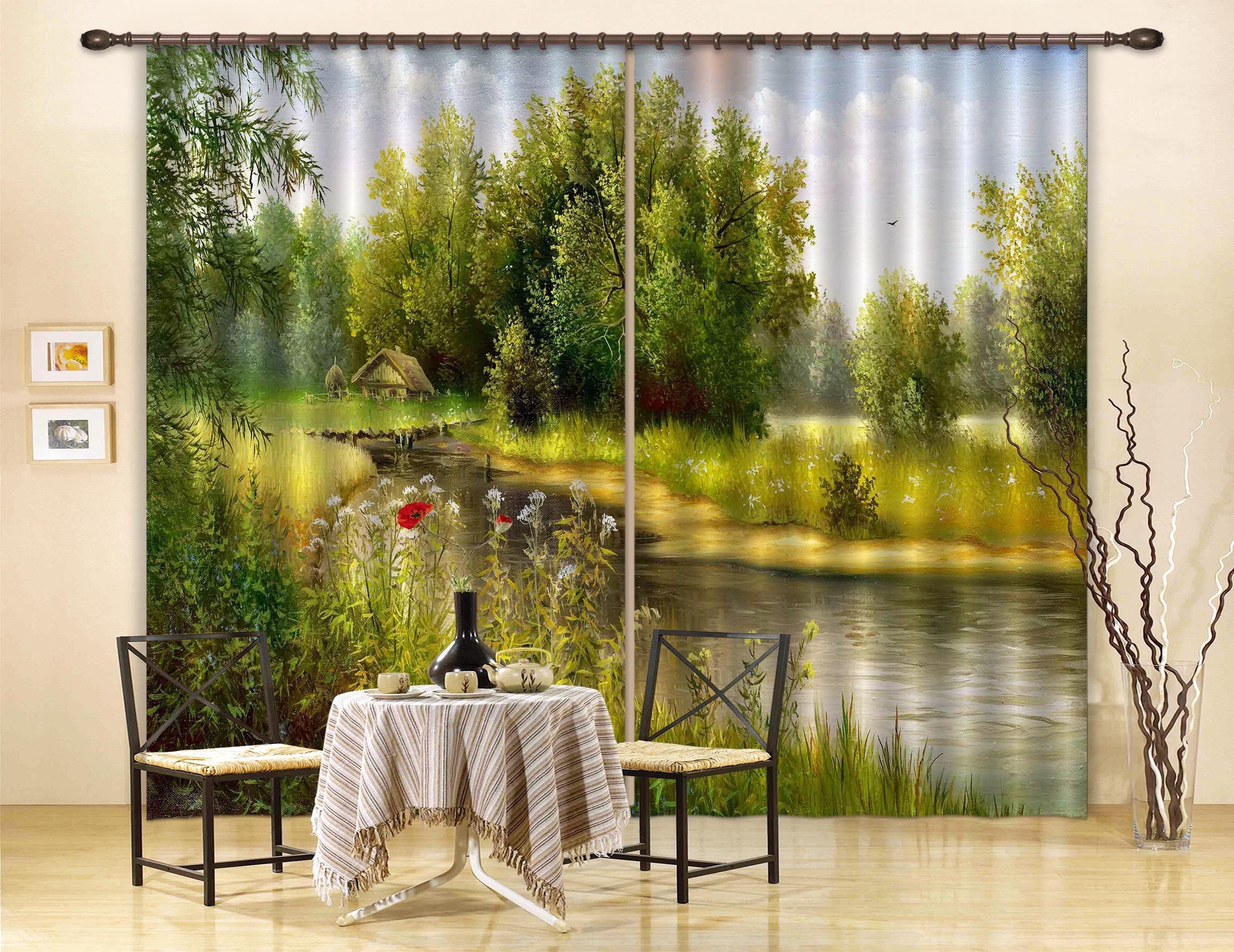 3D River Scenery Painting 701 Curtains Drapes Wallpaper AJ Wallpaper 
