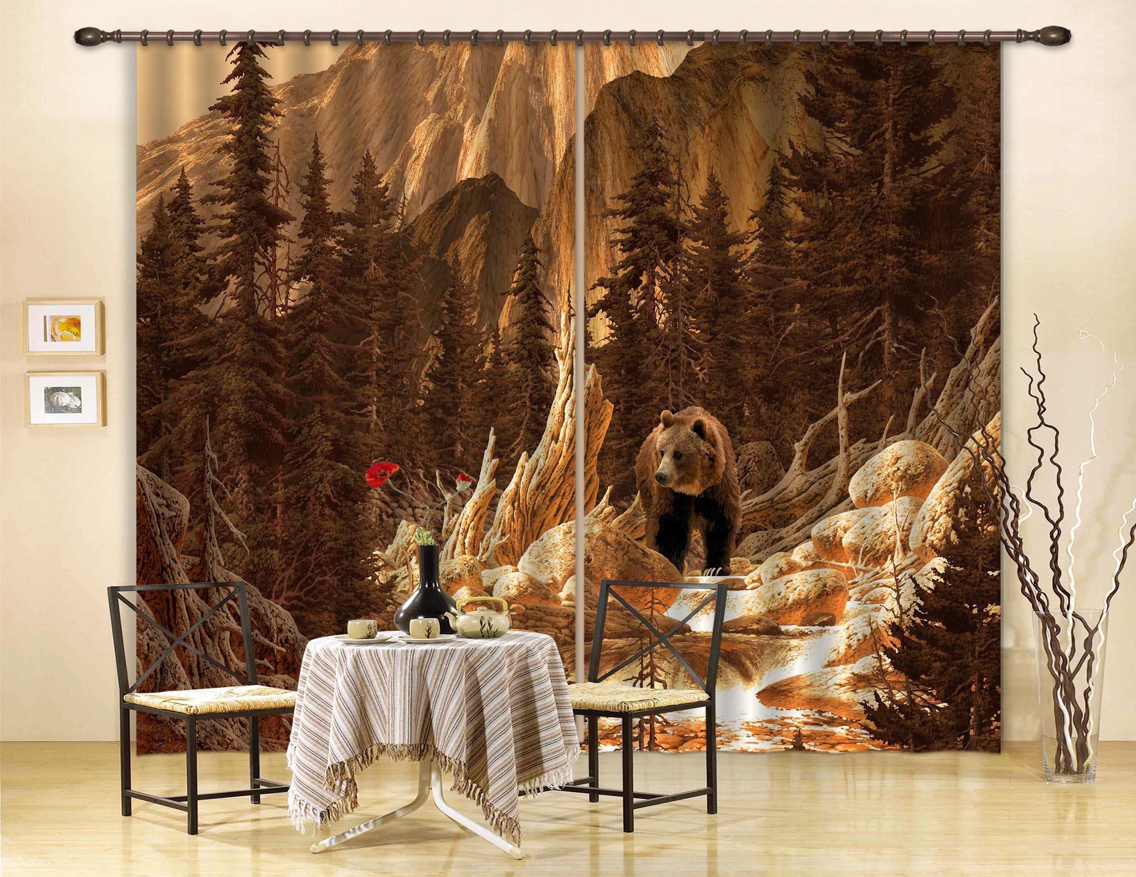 3D Mountain Bear 700 Curtains Drapes Wallpaper AJ Wallpaper 