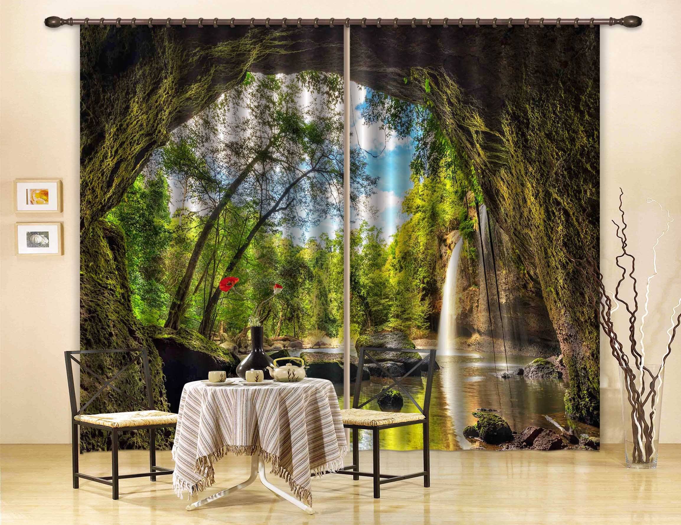 3D Cave Waterfall Scenery 77 Curtains Drapes Wallpaper AJ Wallpaper 