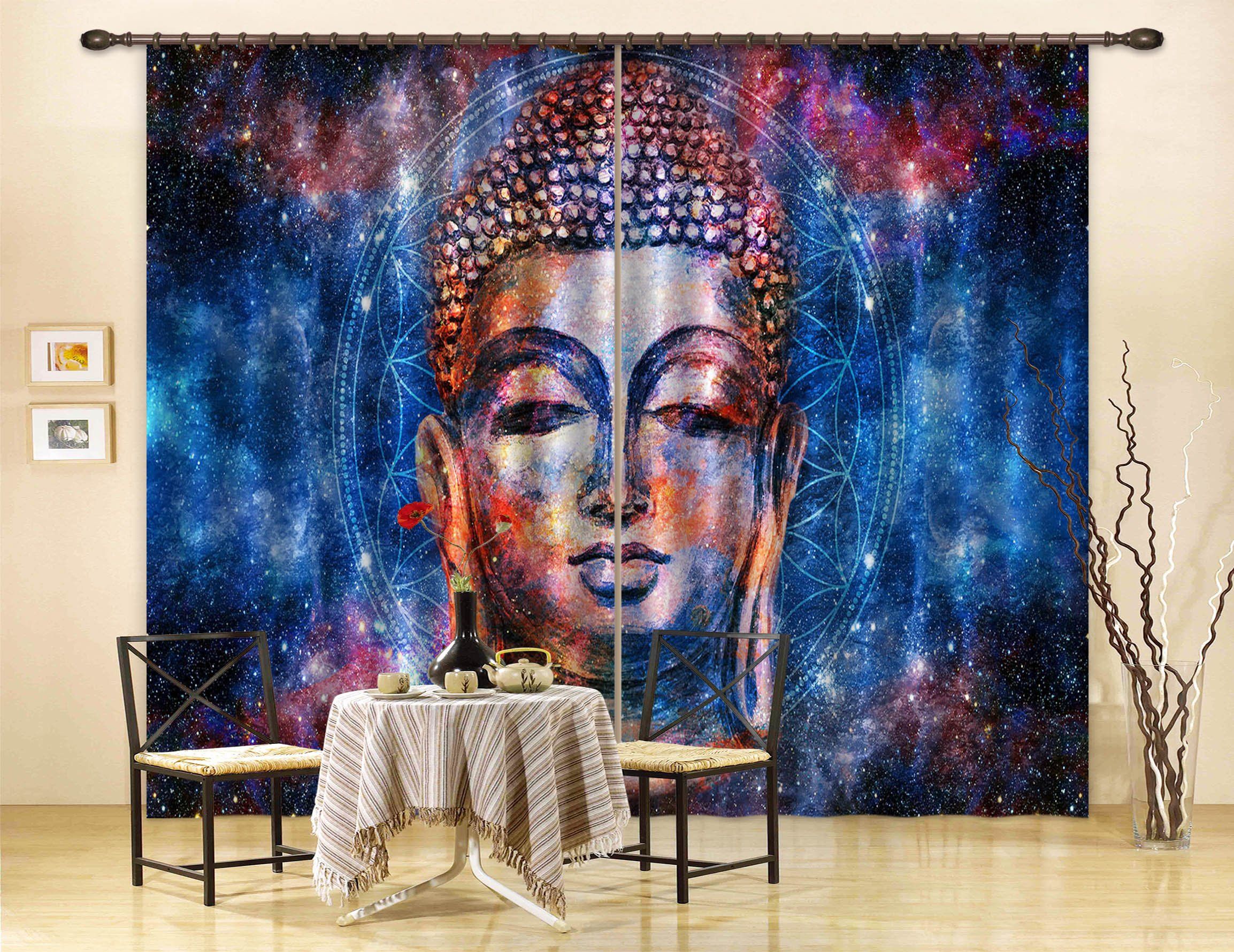 3D Buddha Head 062 Curtains Drapes Curtains AJ Creativity Home 