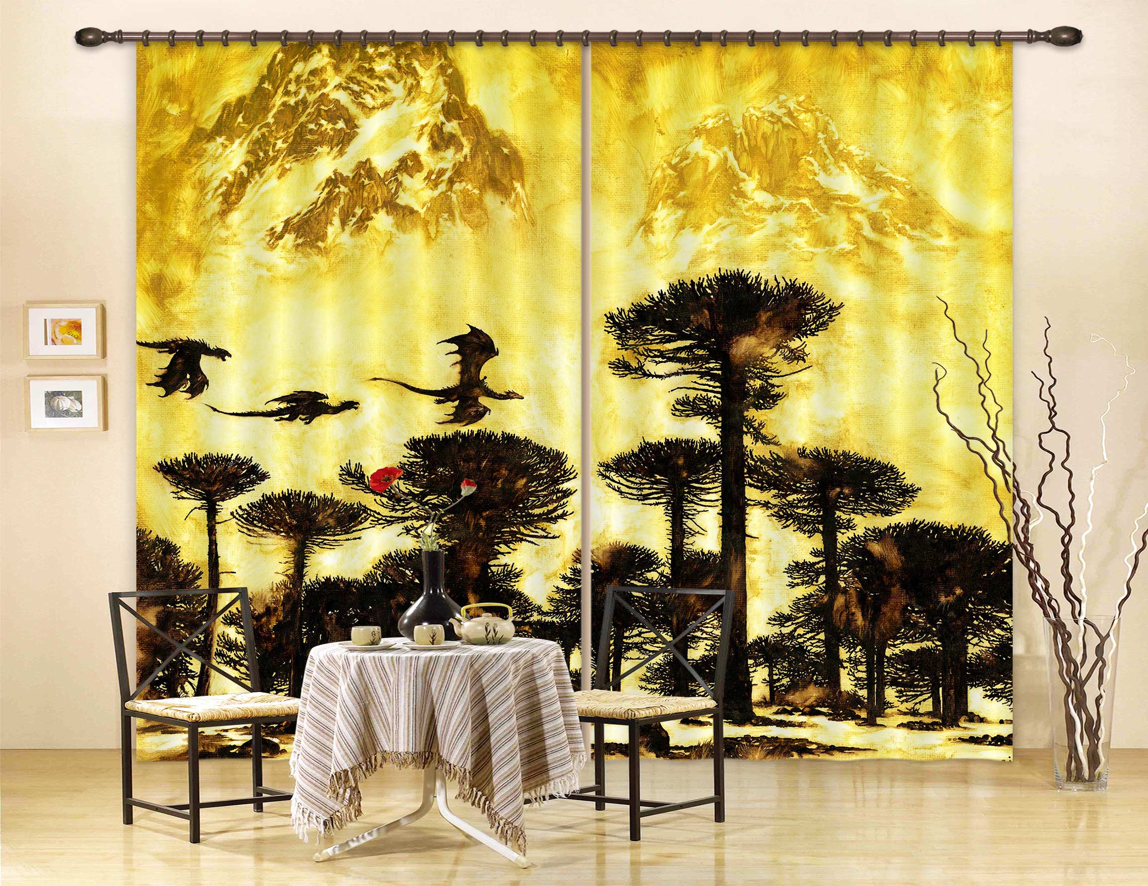 3D Forest Dragon Shadow 7216 Ciruelo Curtain Curtains Drapes