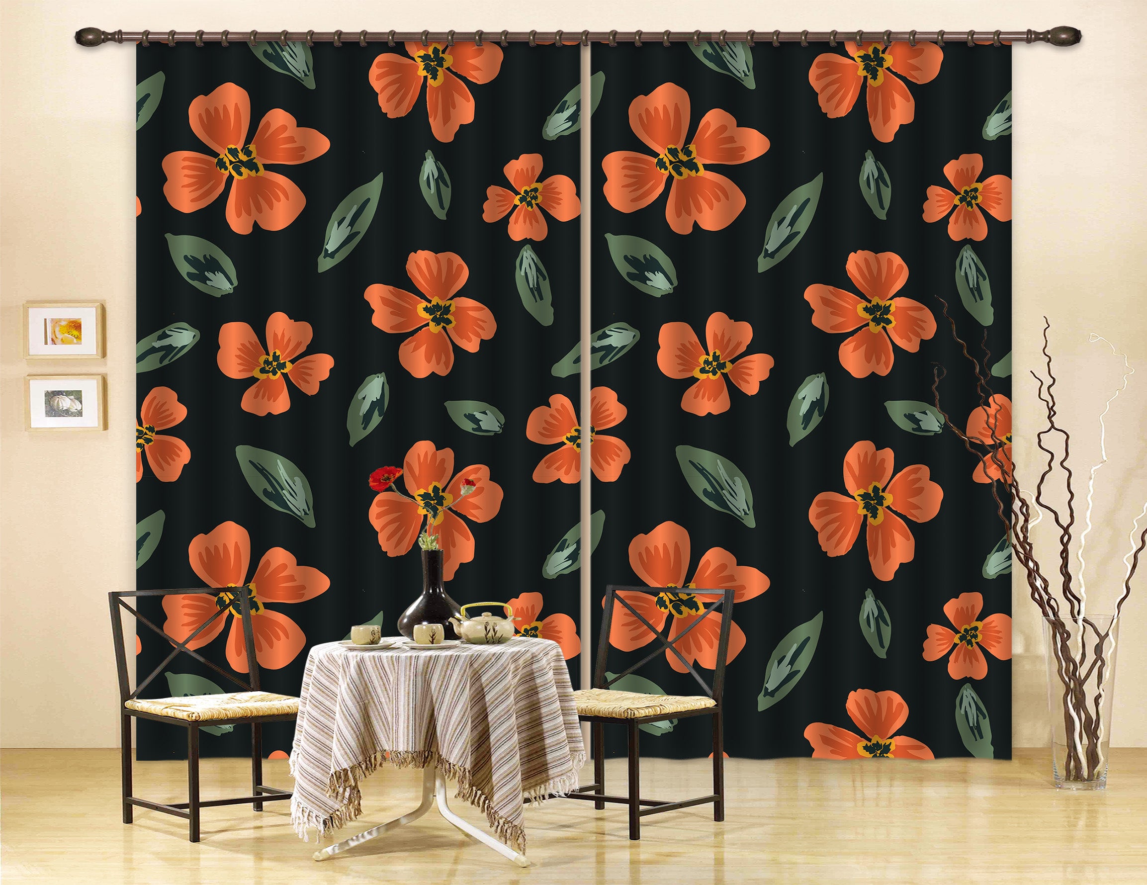 3D Orange Flowers Pattern 11159 Kashmira Jayaprakash Curtain Curtains Drapes