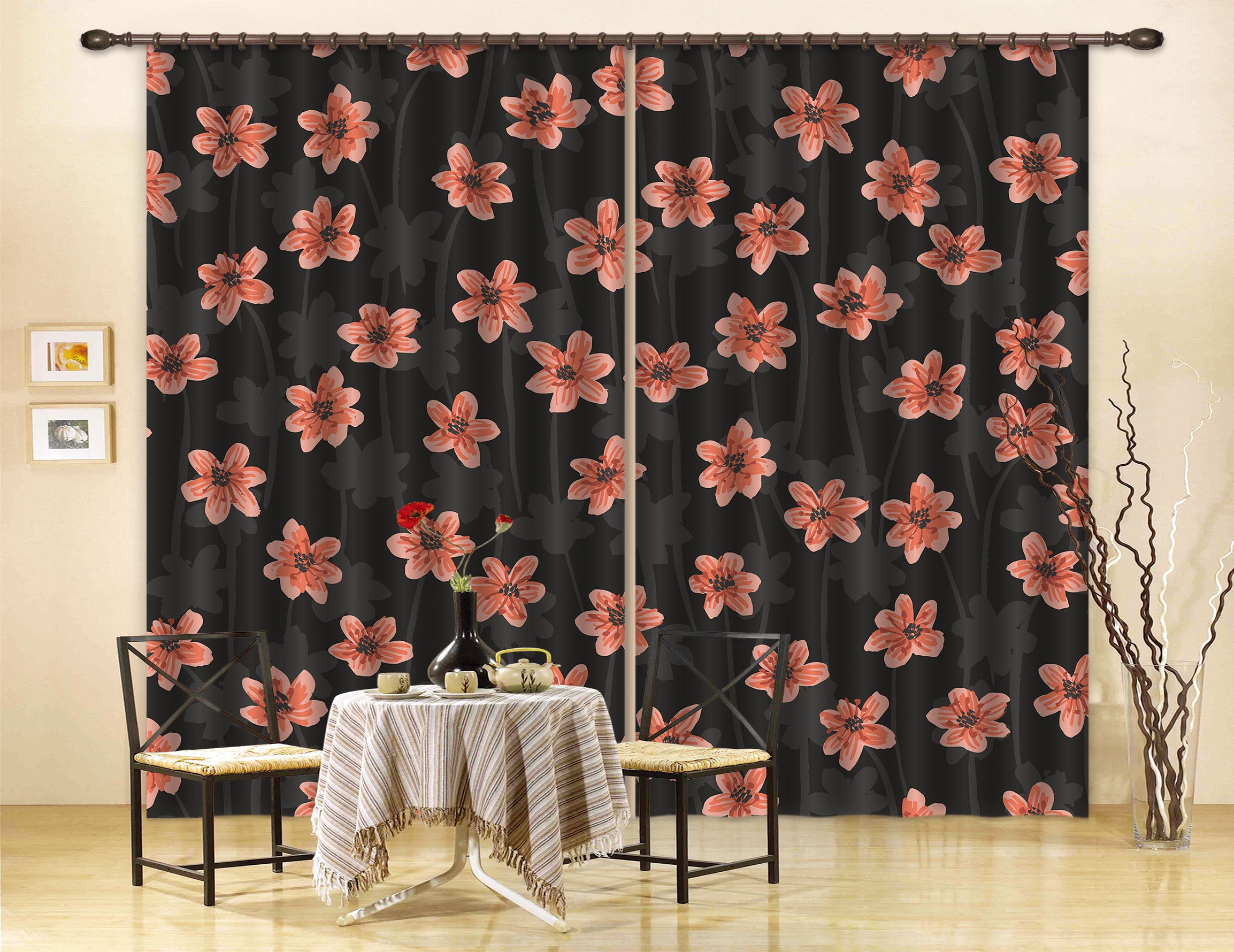 3D Red Flowers Pattern 11169 Kashmira Jayaprakash Curtain Curtains Drapes