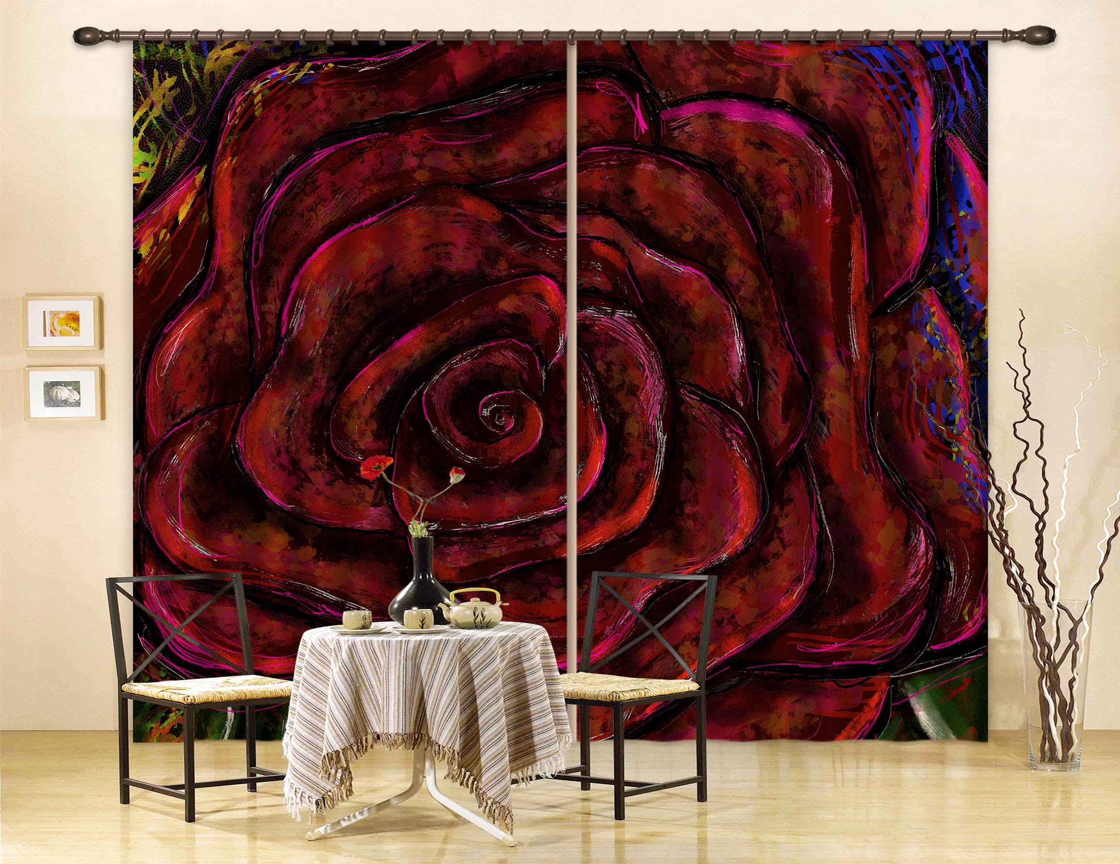 3D Red Rose 380 Jacqueline Reynoso Curtain Curtains Drapes