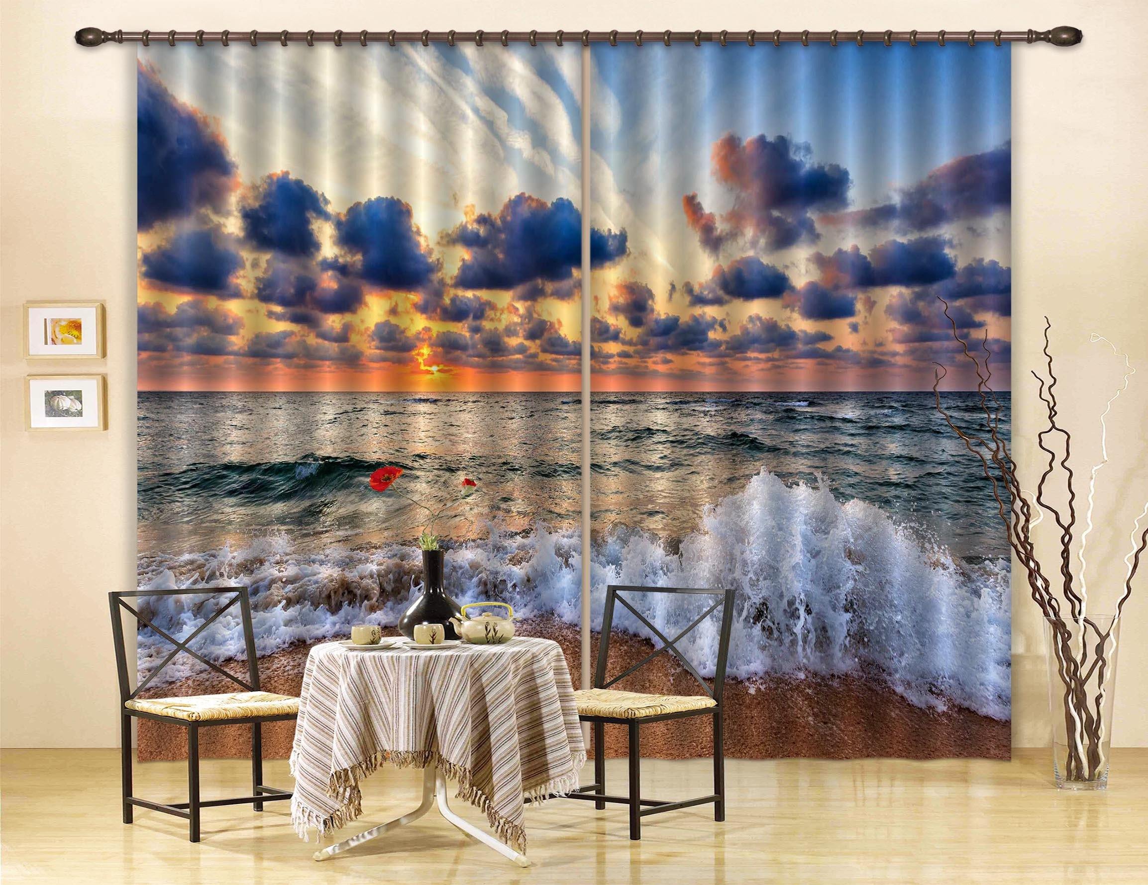 3D Beach Sunset Glows 633 Curtains Drapes Wallpaper AJ Wallpaper 