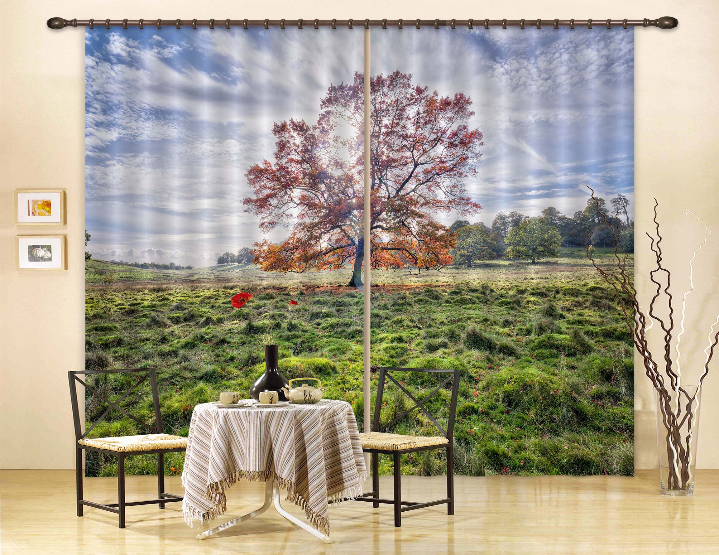 3D Lawn Red Tree 062 Assaf Frank Curtain Curtains Drapes