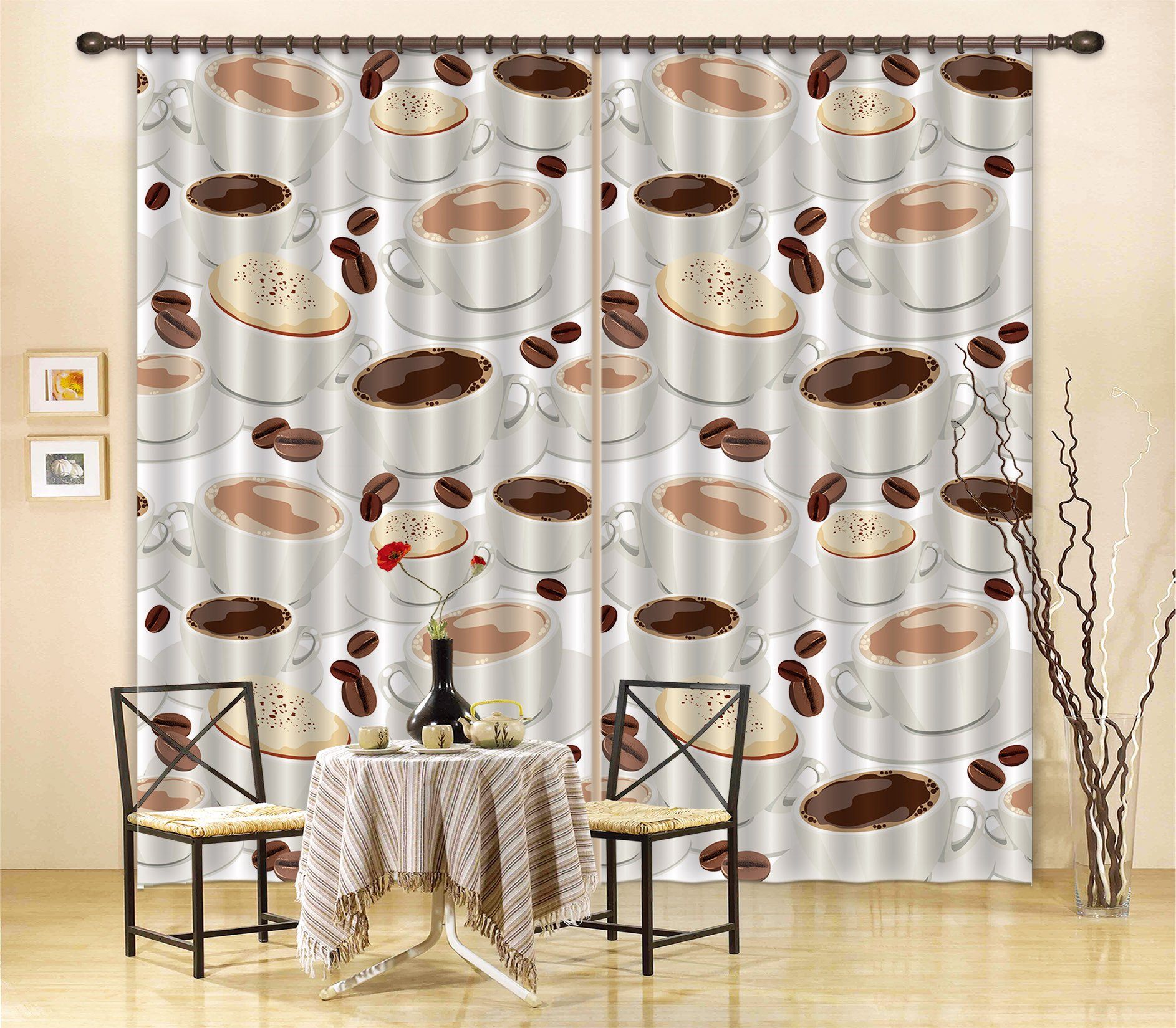 3D Coffee Pattern Curtains Drapes Wallpaper AJ Wallpaper 
