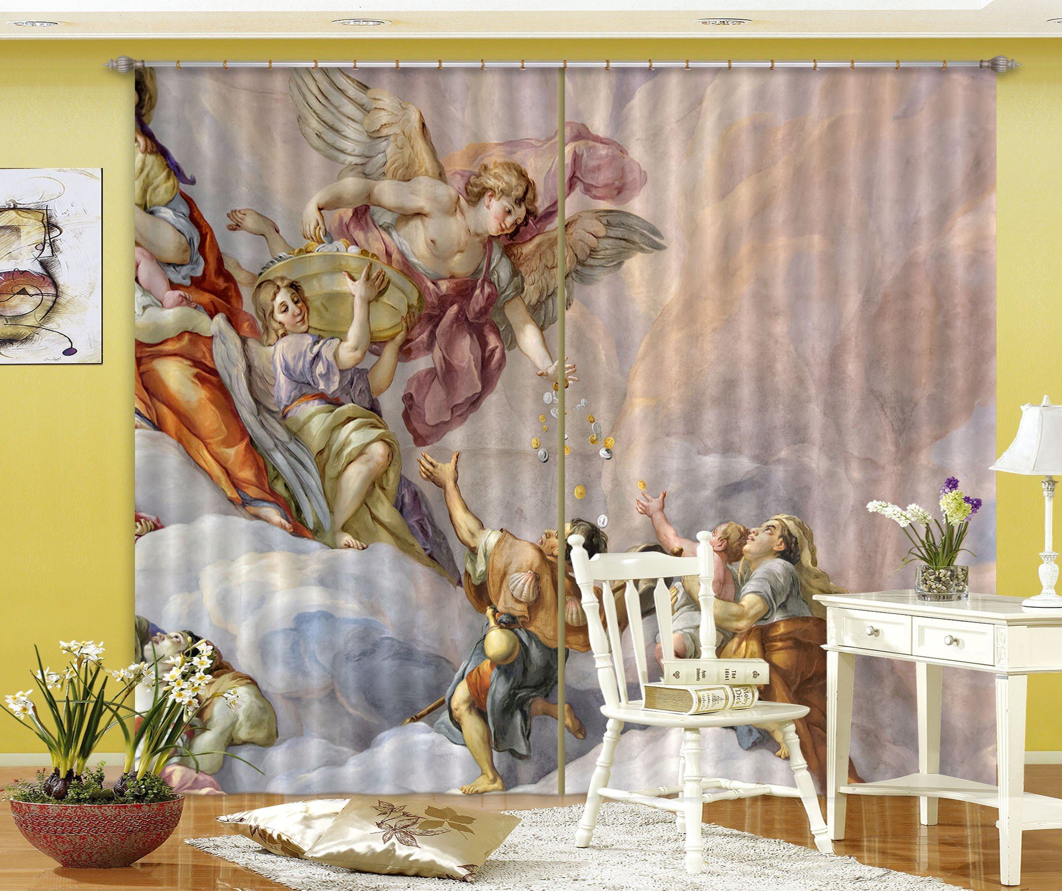 3D Spread Gold 006 Curtains Drapes Curtains AJ Creativity Home 
