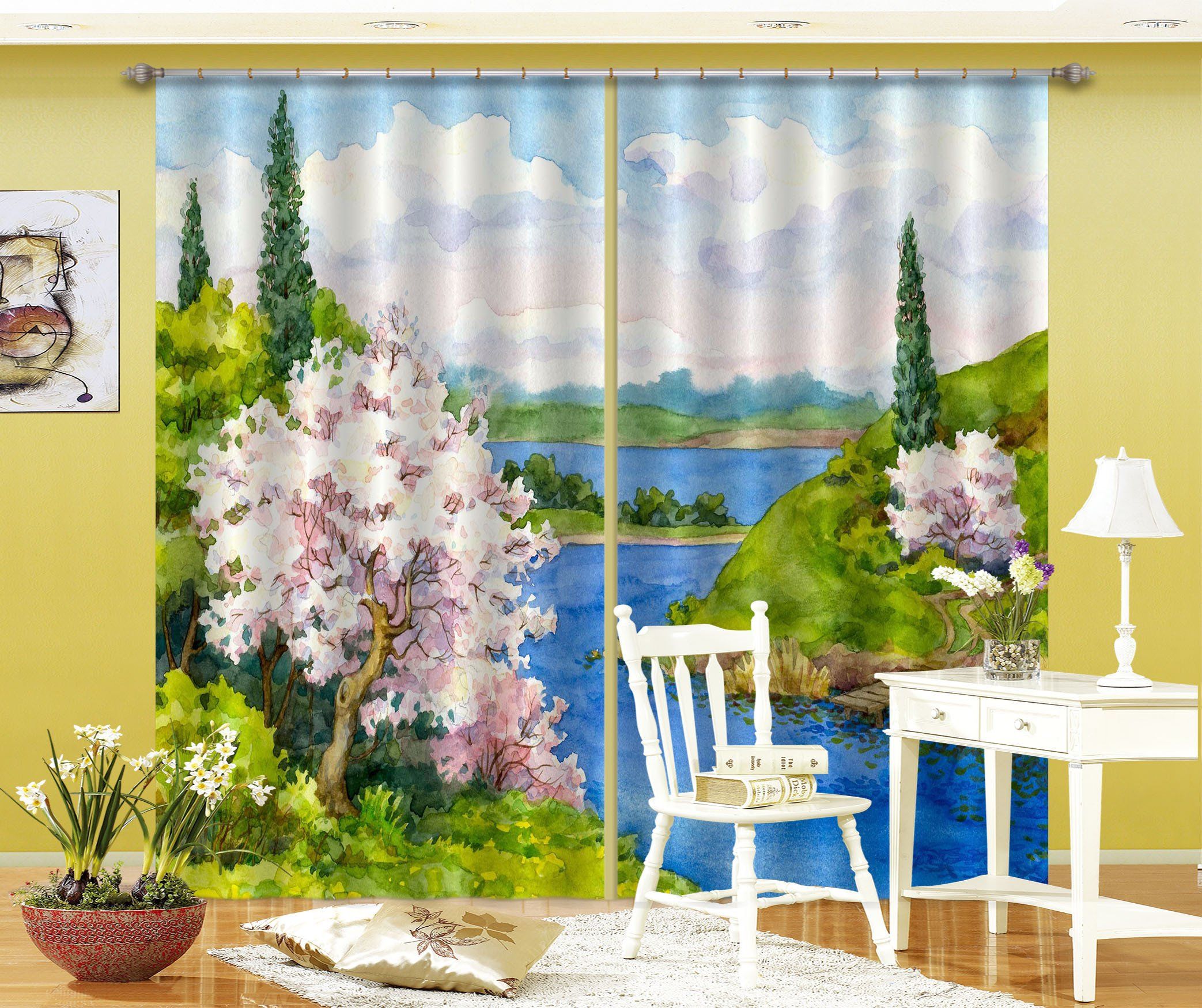 3D Watercolor River Scenery 692 Curtains Drapes Wallpaper AJ Wallpaper 