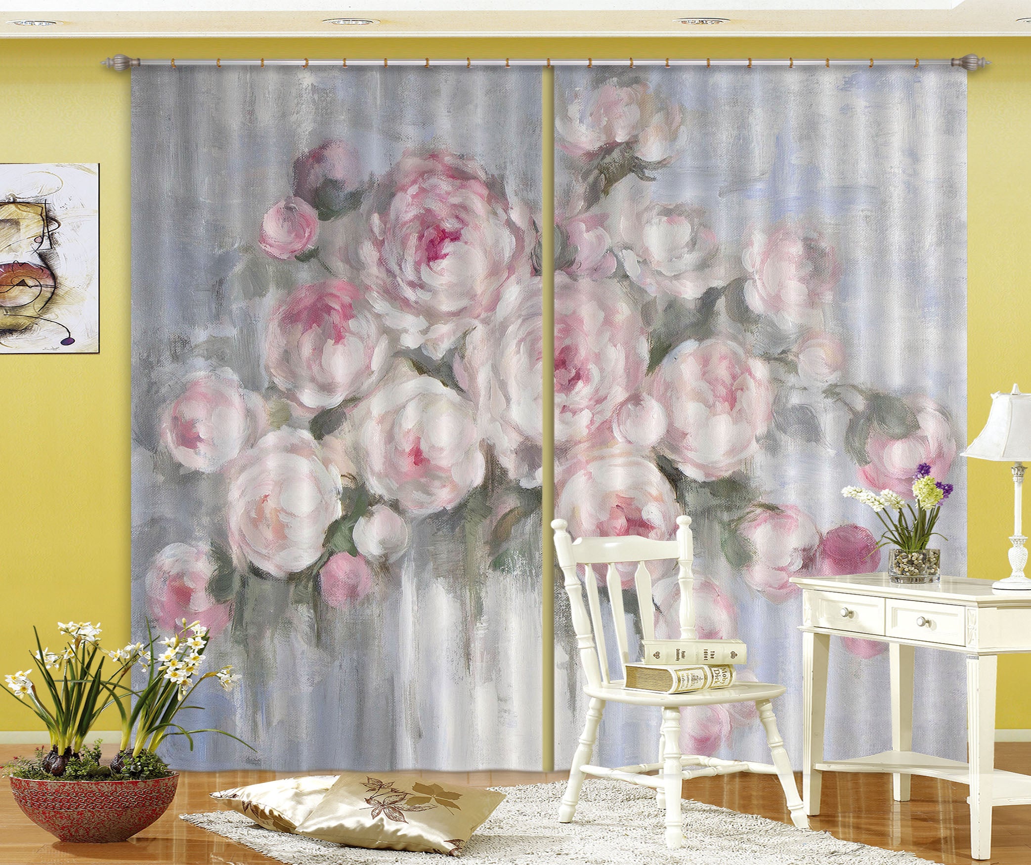 3D Light Pink Flower Pot 3056 Debi Coules Curtain Curtains Drapes