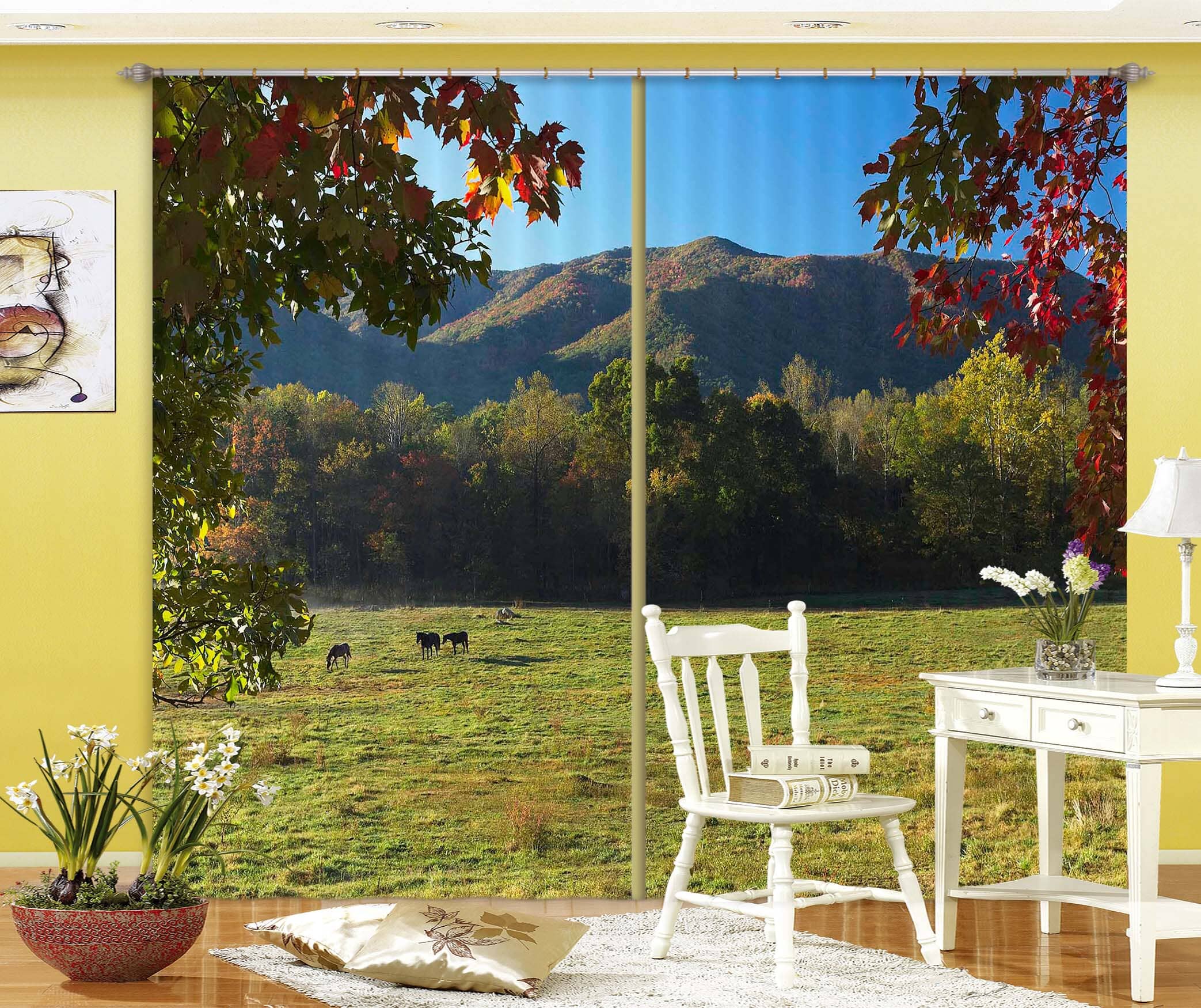 3D Prairie Horse 054 Kathy Barefield Curtain Curtains Drapes Curtains AJ Creativity Home 