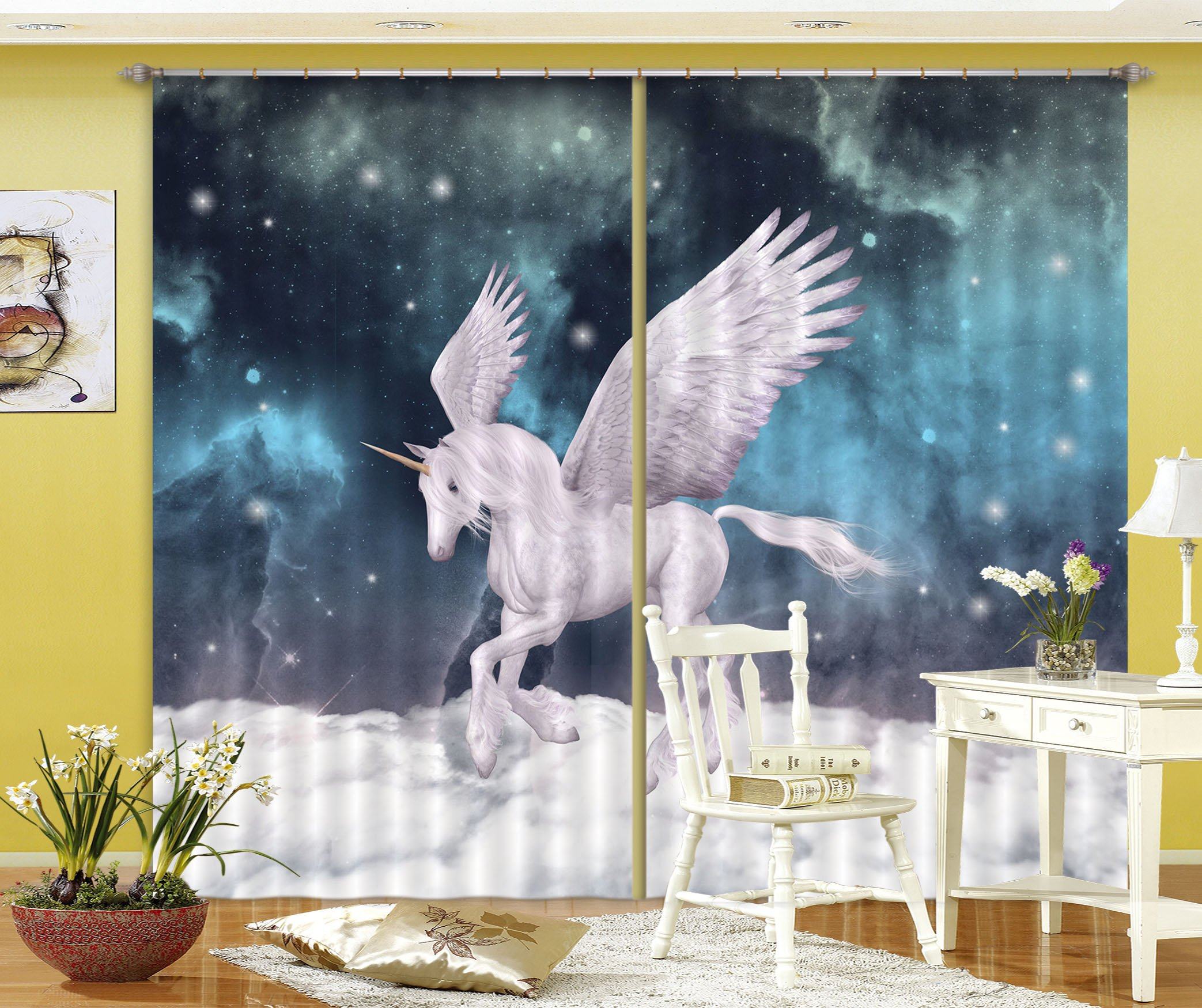 3D Spread Wings Unicorns 099 Curtains Drapes Curtains AJ Creativity Home 