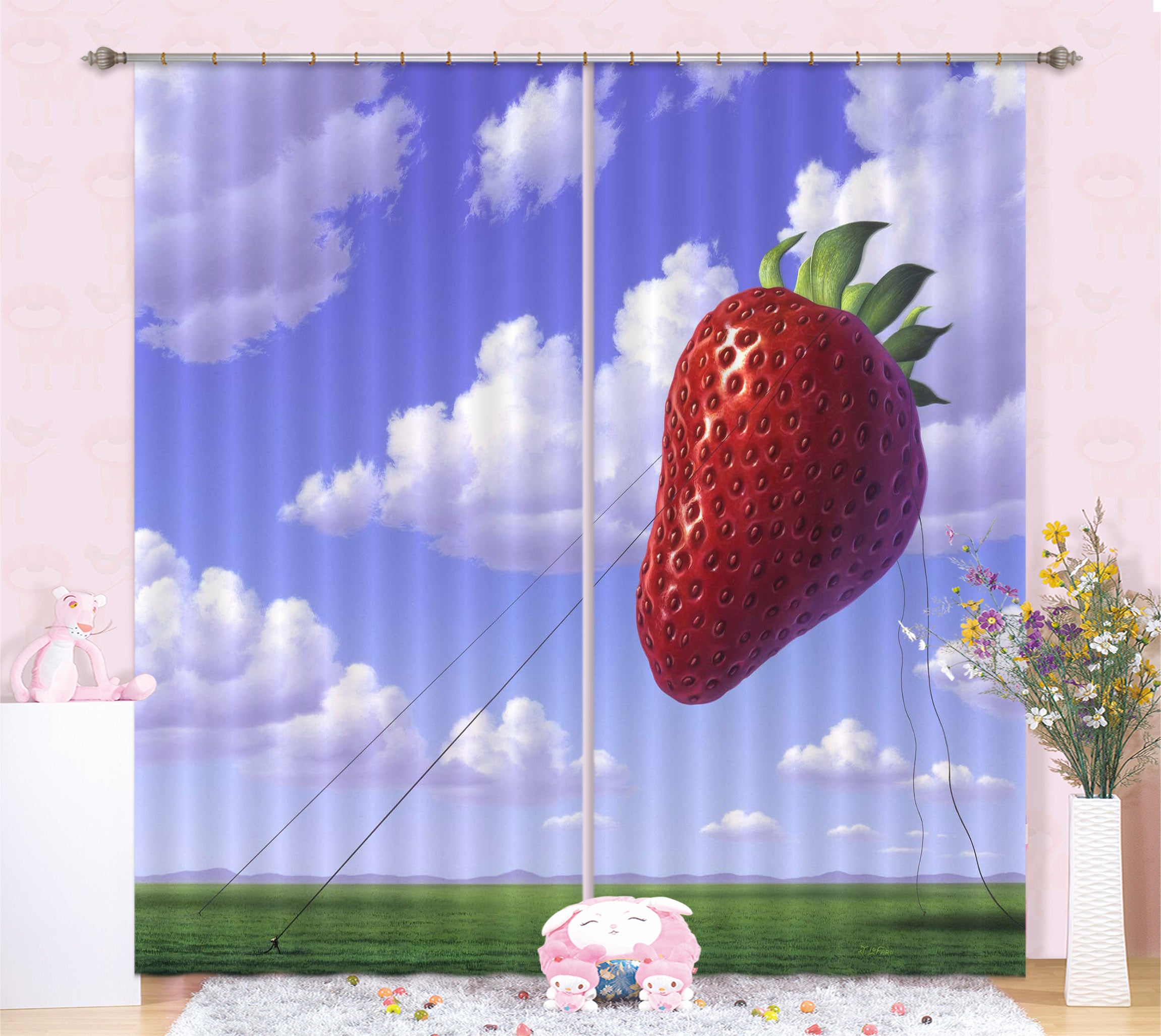 3D Strawberry Field 86067 Jerry LoFaro Curtain Curtains Drapes