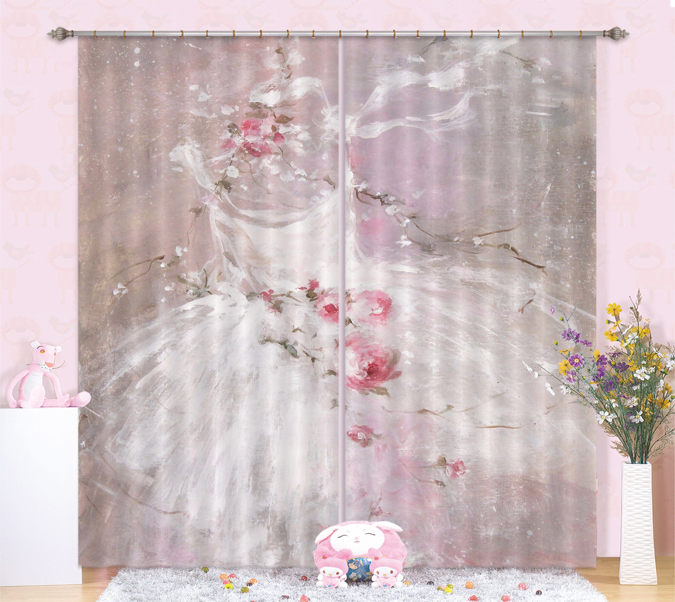 3D Pink Wedding Dress 037 Debi Coules Curtain Curtains Drapes Curtains AJ Creativity Home 