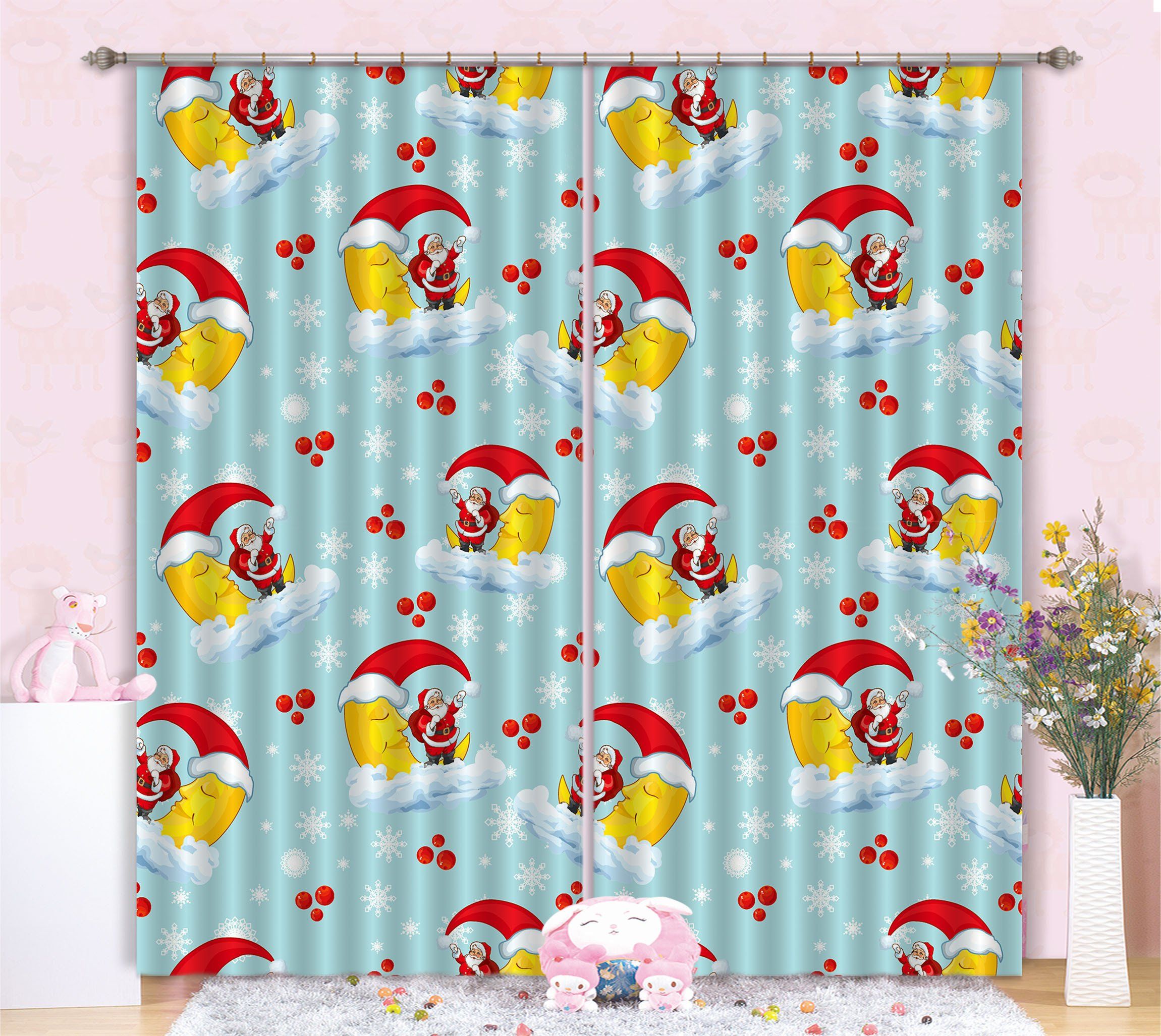 3D Lovely Santa Claus Patten Curtains Drapes Wallpaper AJ Wallpaper 