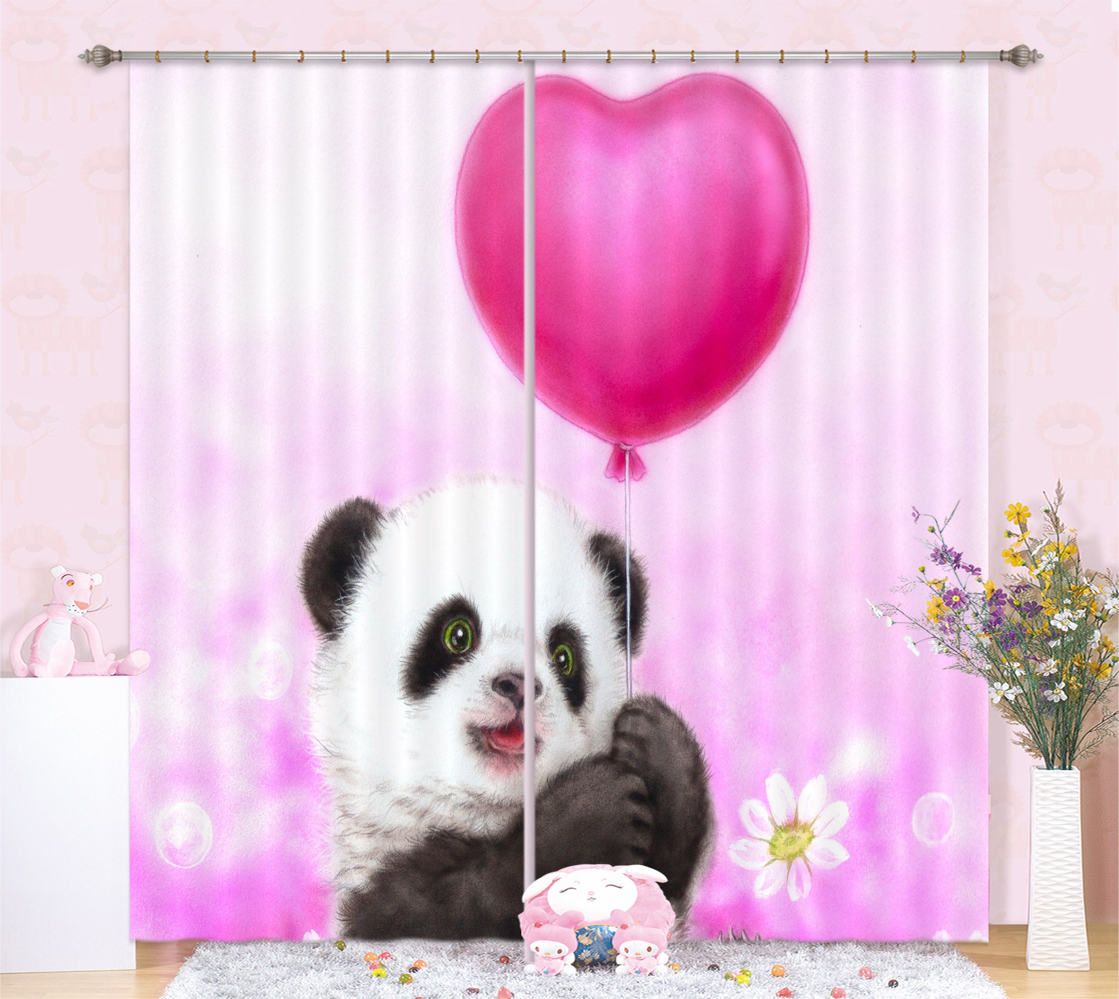 3D Balloon Panda 9041 Kayomi Harai Curtain Curtains Drapes
