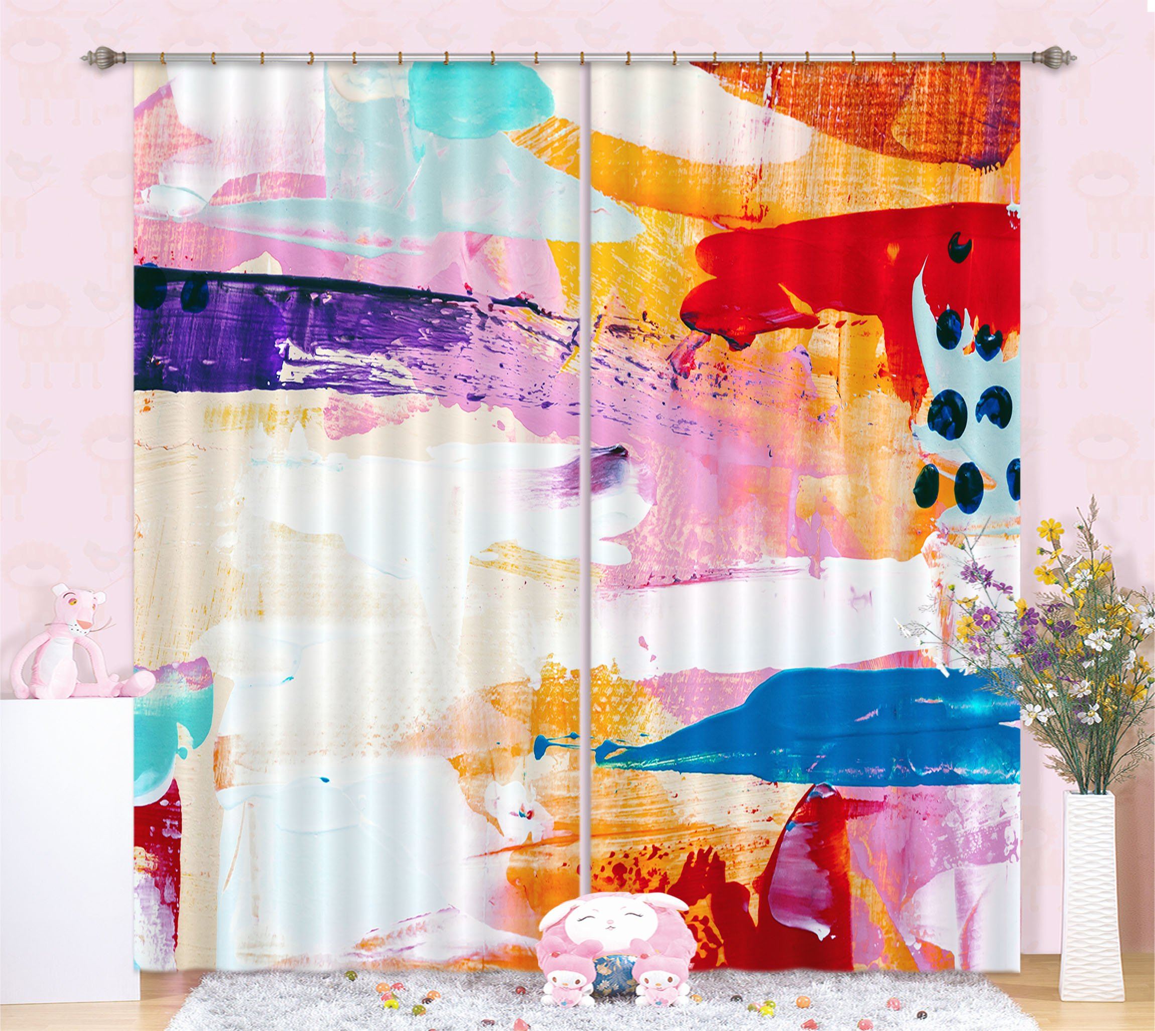 3D Color Smear 86 Curtains Drapes Curtains AJ Creativity Home 