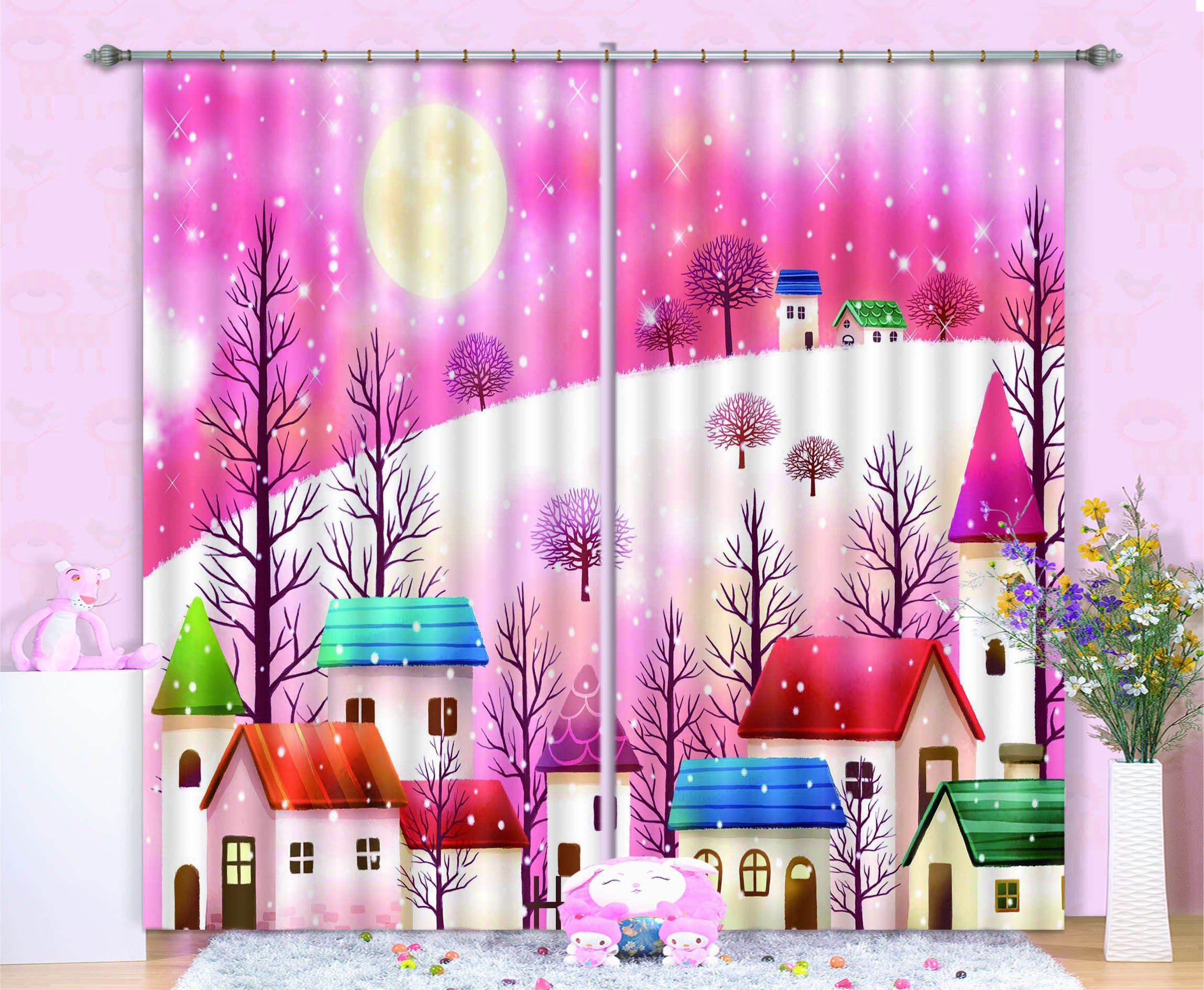 3D Snowing Village 427 Beach Curtains Drapes Wallpaper AJ Wallpaper 