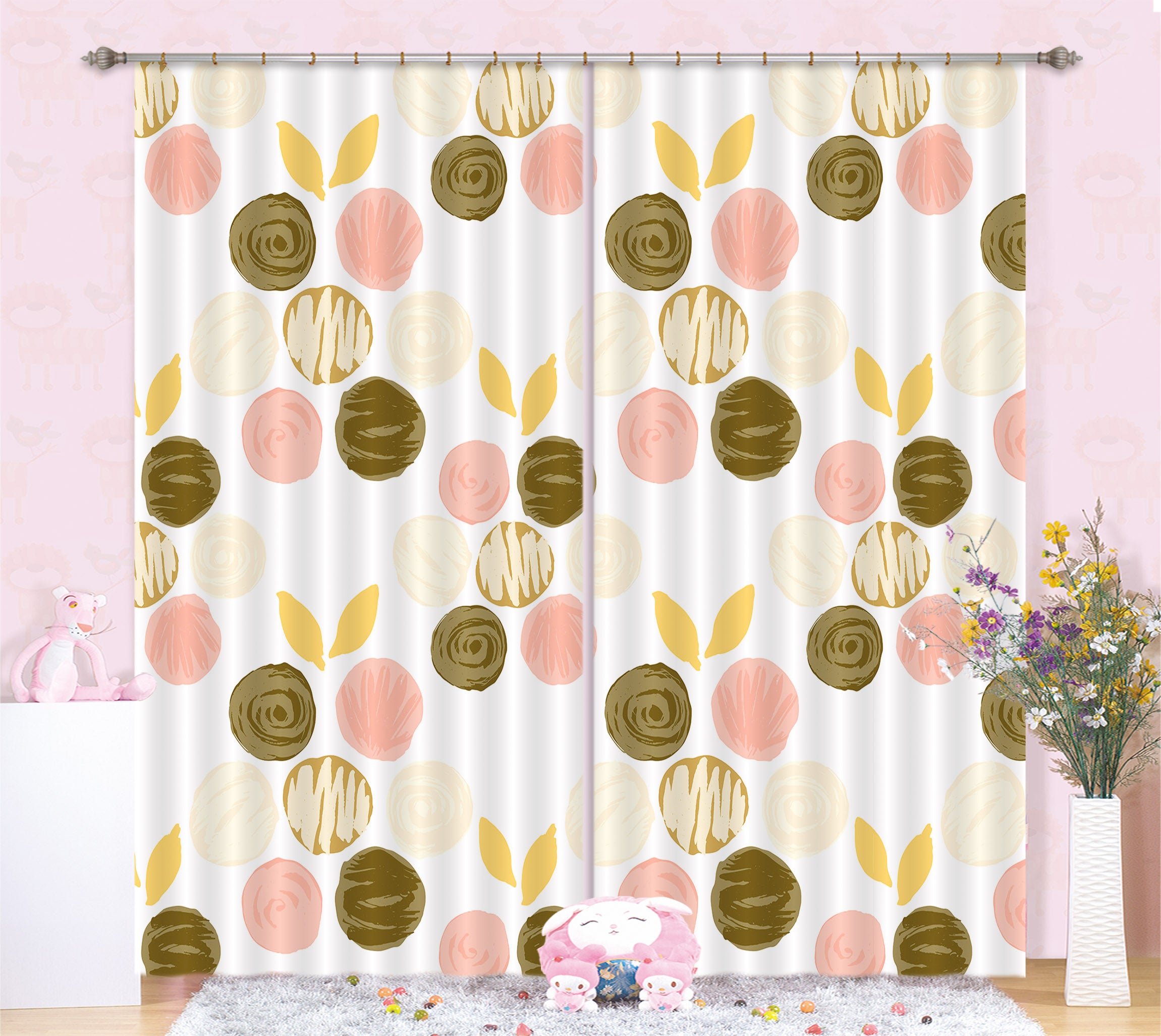 3D Pink Brown Circle Pattern 11178 Kashmira Jayaprakash Curtain Curtains Drapes