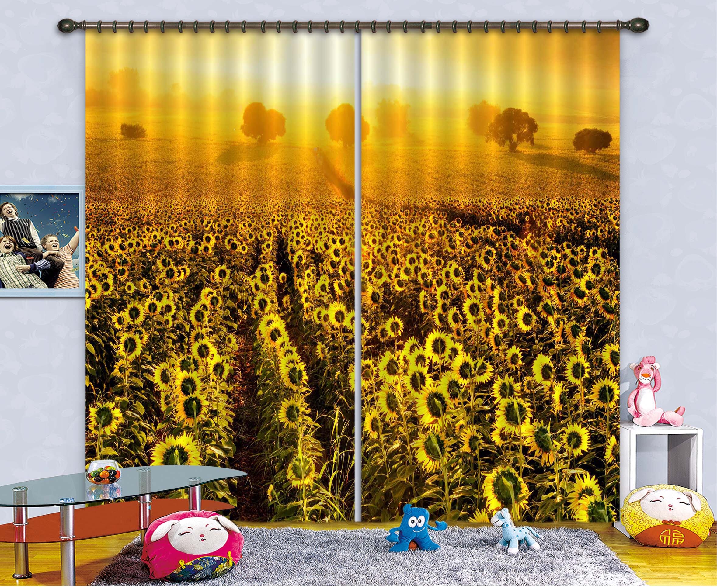 3D Sunflower Estate 843 Curtains Drapes Wallpaper AJ Wallpaper 