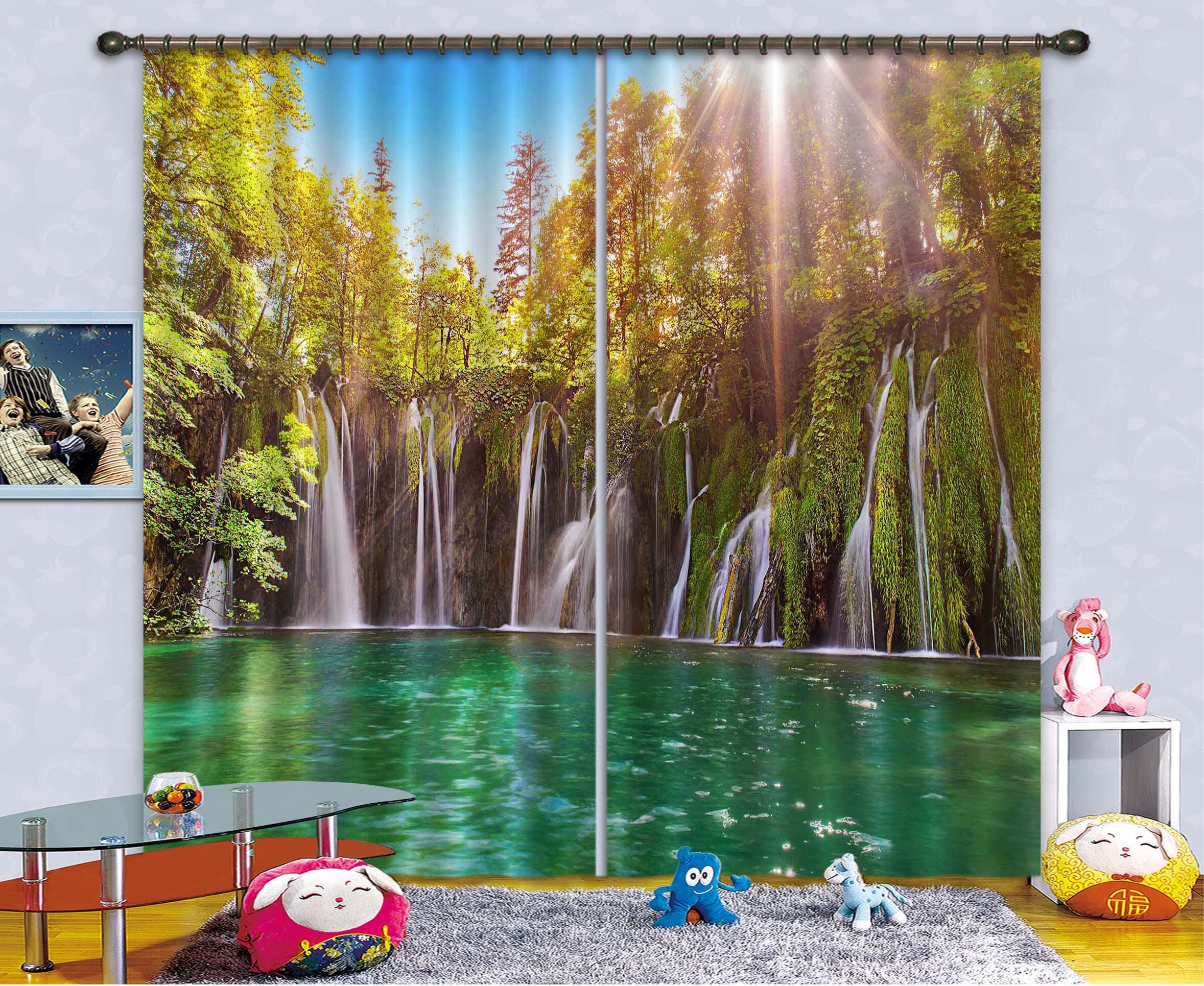 3D Forest Waterfall 109 Curtains Drapes Wallpaper AJ Wallpaper 
