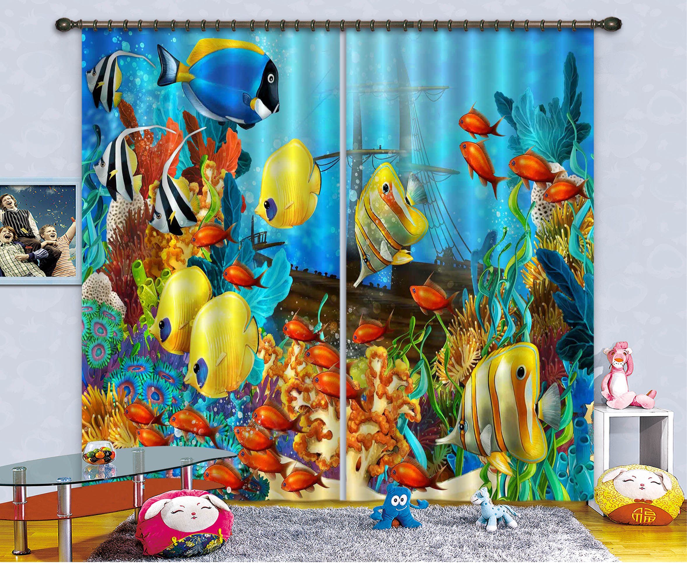 3D Seabed Boat 2255 Curtains Drapes Wallpaper AJ Wallpaper 