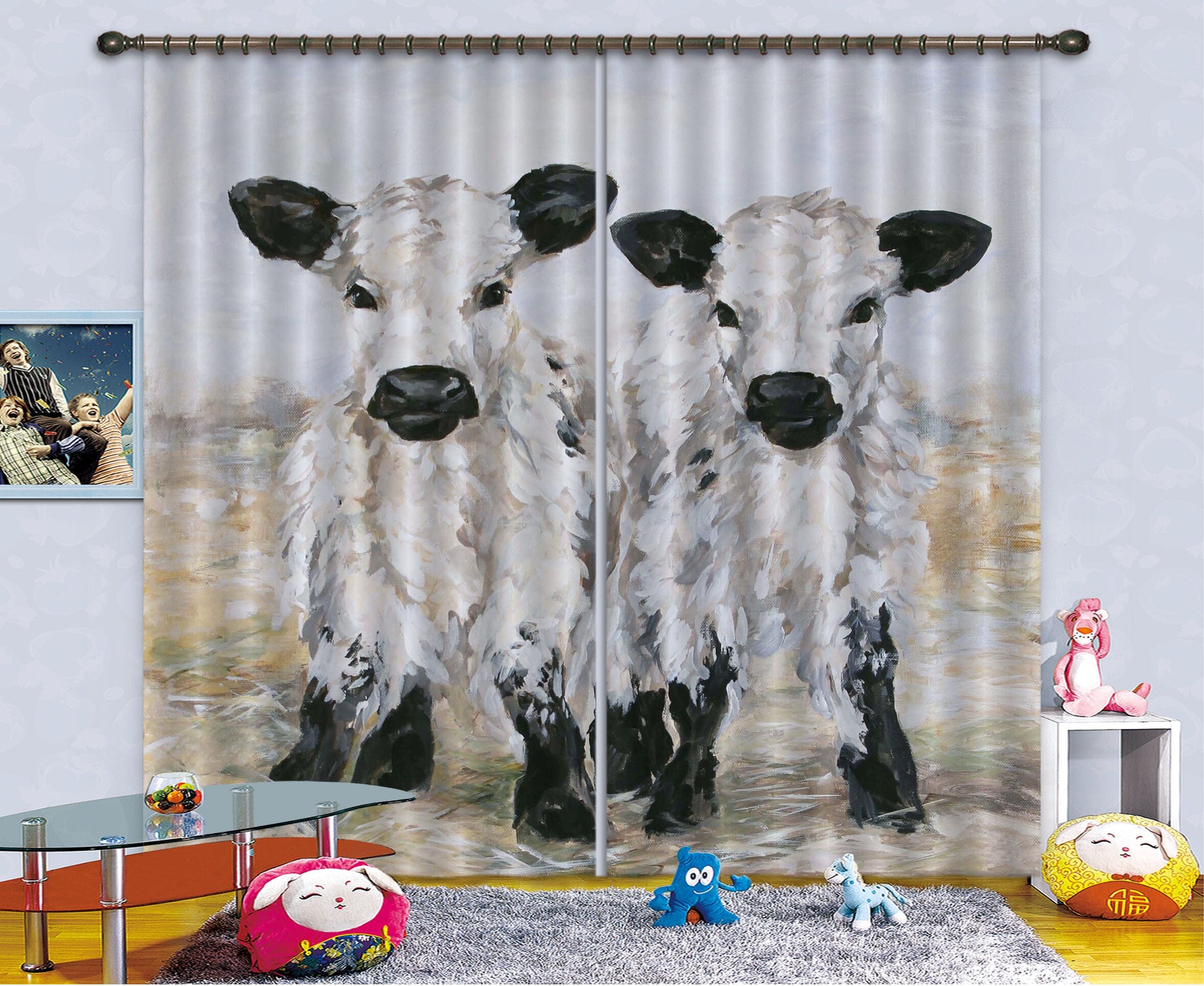 3D Small Cow 048 Debi Coules Curtain Curtains Drapes Curtains AJ Creativity Home 