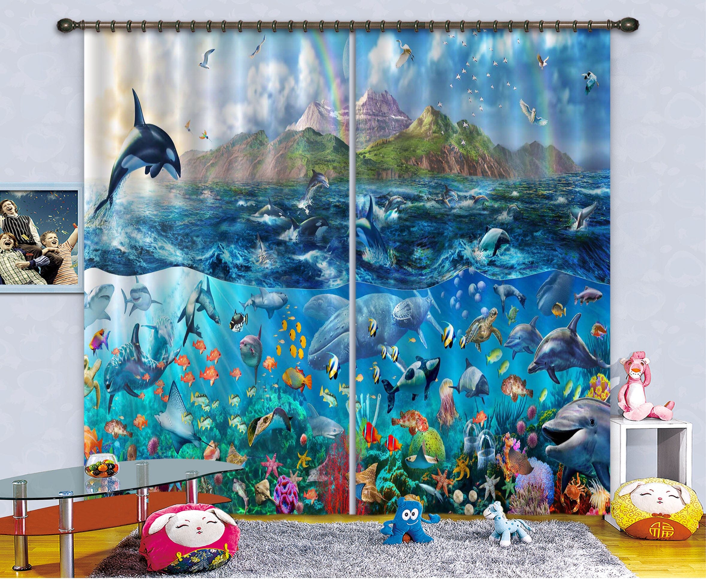 3D Dolphin Jumping 048 Adrian Chesterman Curtain Curtains Drapes Curtains AJ Creativity Home 