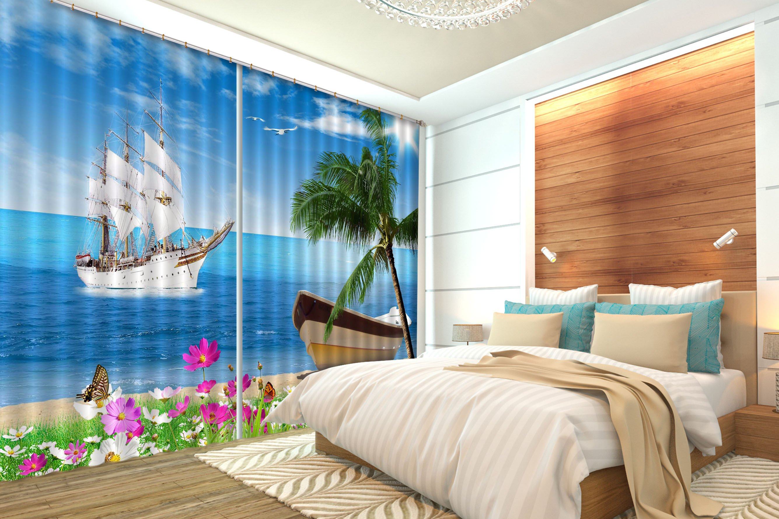 3D Sea Boats 262 Curtains Drapes Wallpaper AJ Wallpaper 
