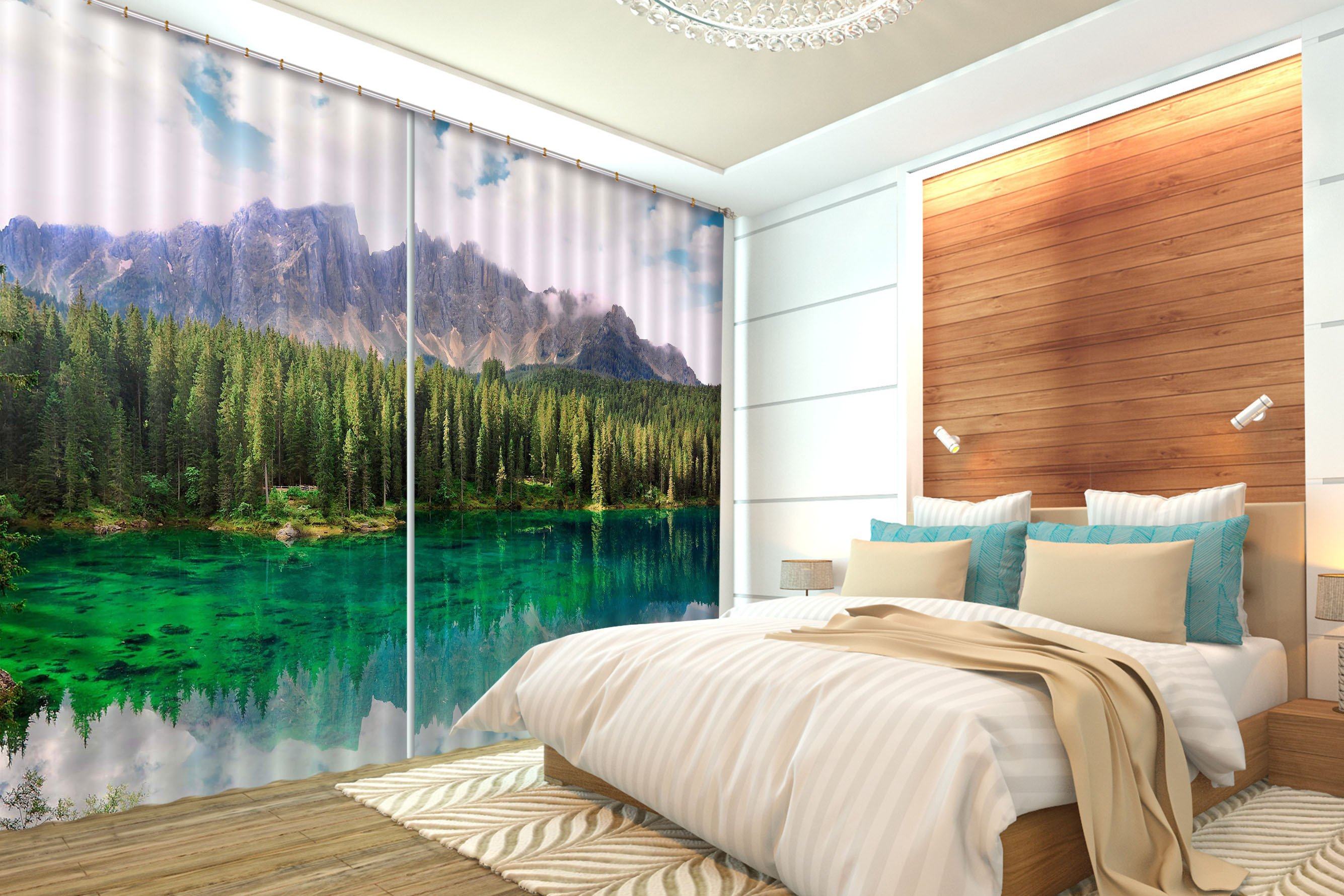 3D Mountain Forest Lake 587 Curtains Drapes Wallpaper AJ Wallpaper 
