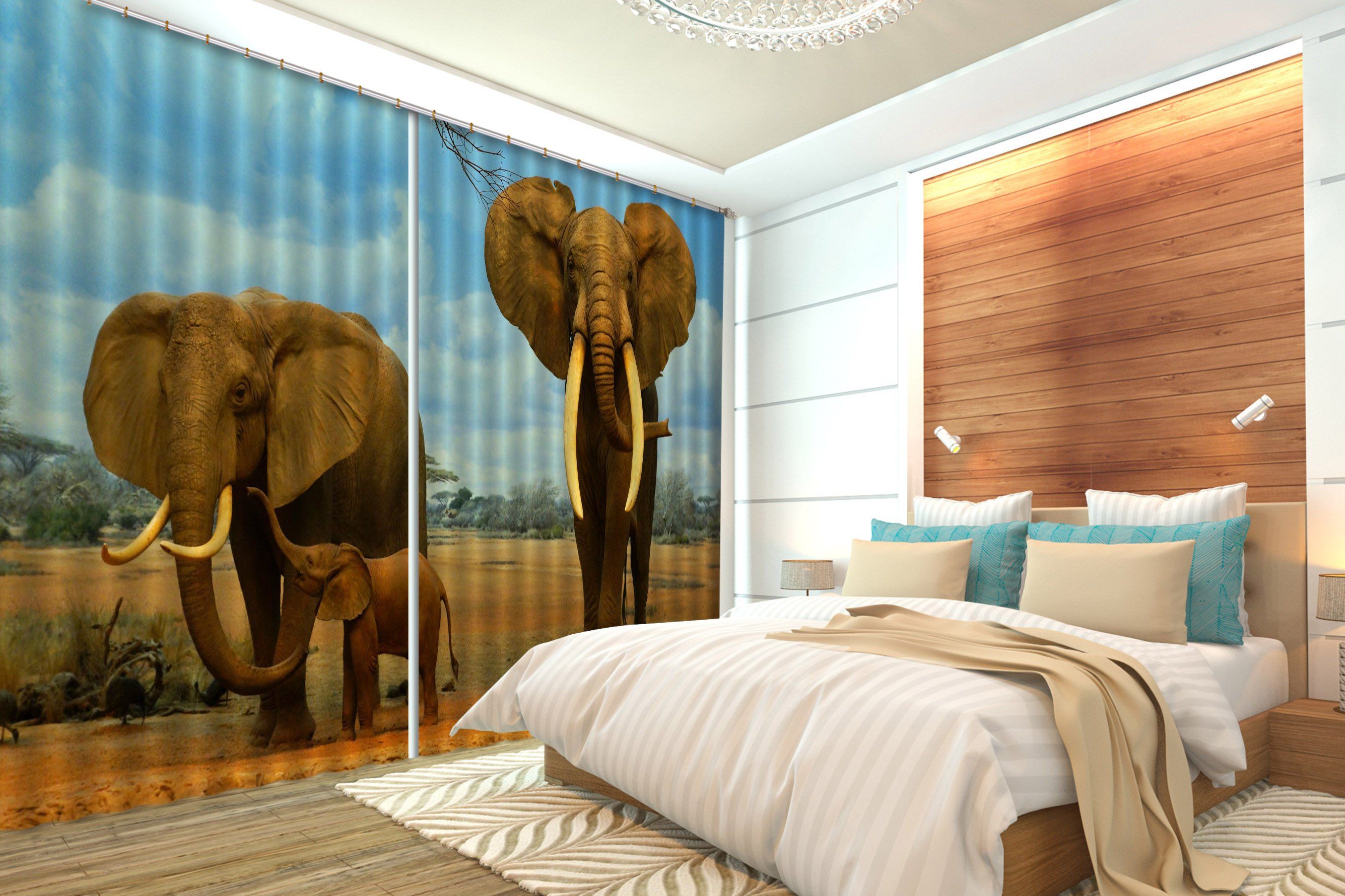 3D Elephant Family 365 Curtains Drapes Wallpaper AJ Wallpaper 