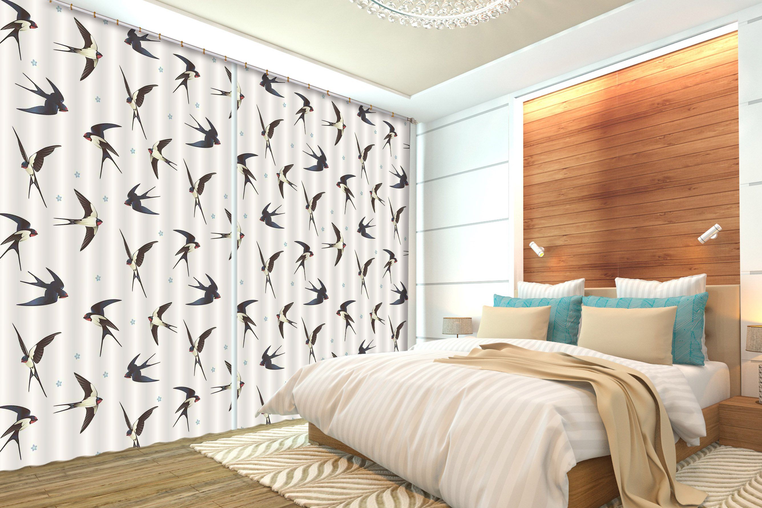 3D Swallows 2226 Curtains Drapes Wallpaper AJ Wallpaper 