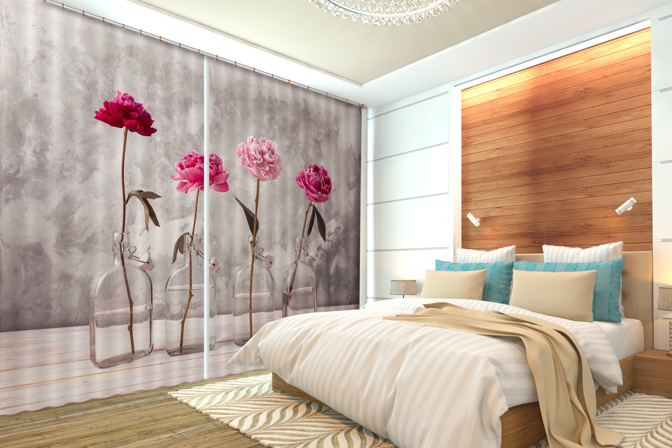 3D Red Peonies 036 Assaf Frank Curtain Curtains Drapes