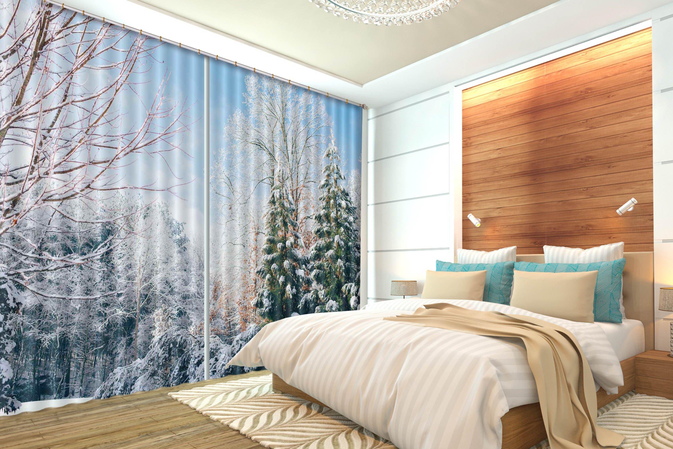 3D Snow Forest 359 Curtains Drapes Wallpaper AJ Wallpaper 