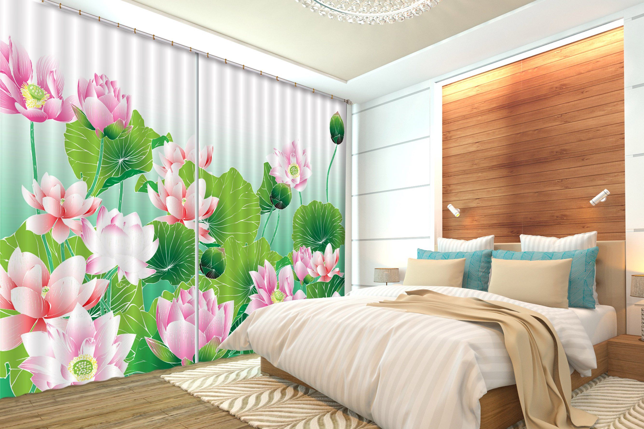 3D Lotus Flowers 646 Curtains Drapes Wallpaper AJ Wallpaper 