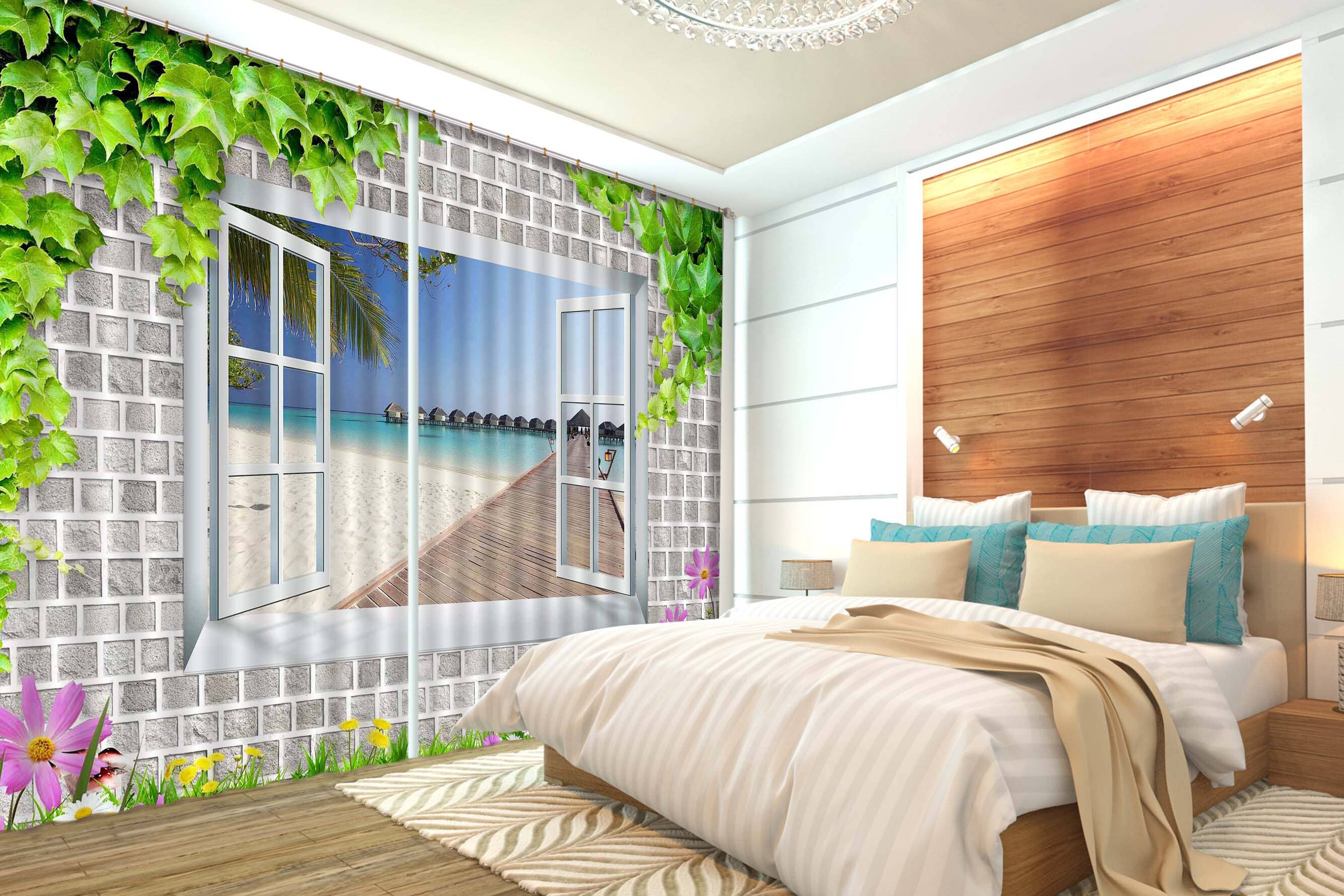3D Wall Leaves 806 Curtains Drapes Wallpaper AJ Wallpaper 