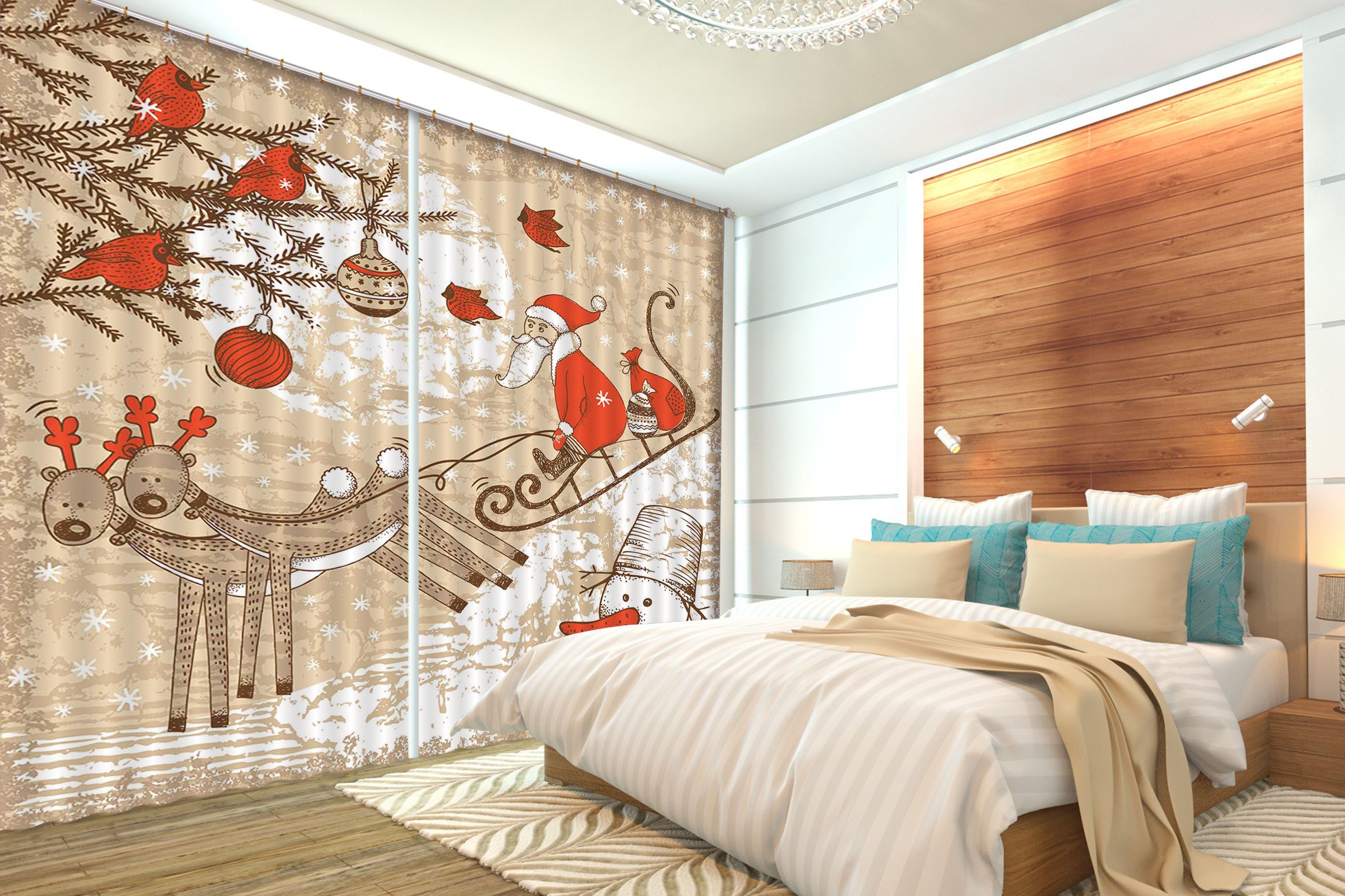 3D Doodle Christmas Sleigh Deer 82 Curtains Drapes Curtains AJ Creativity Home 
