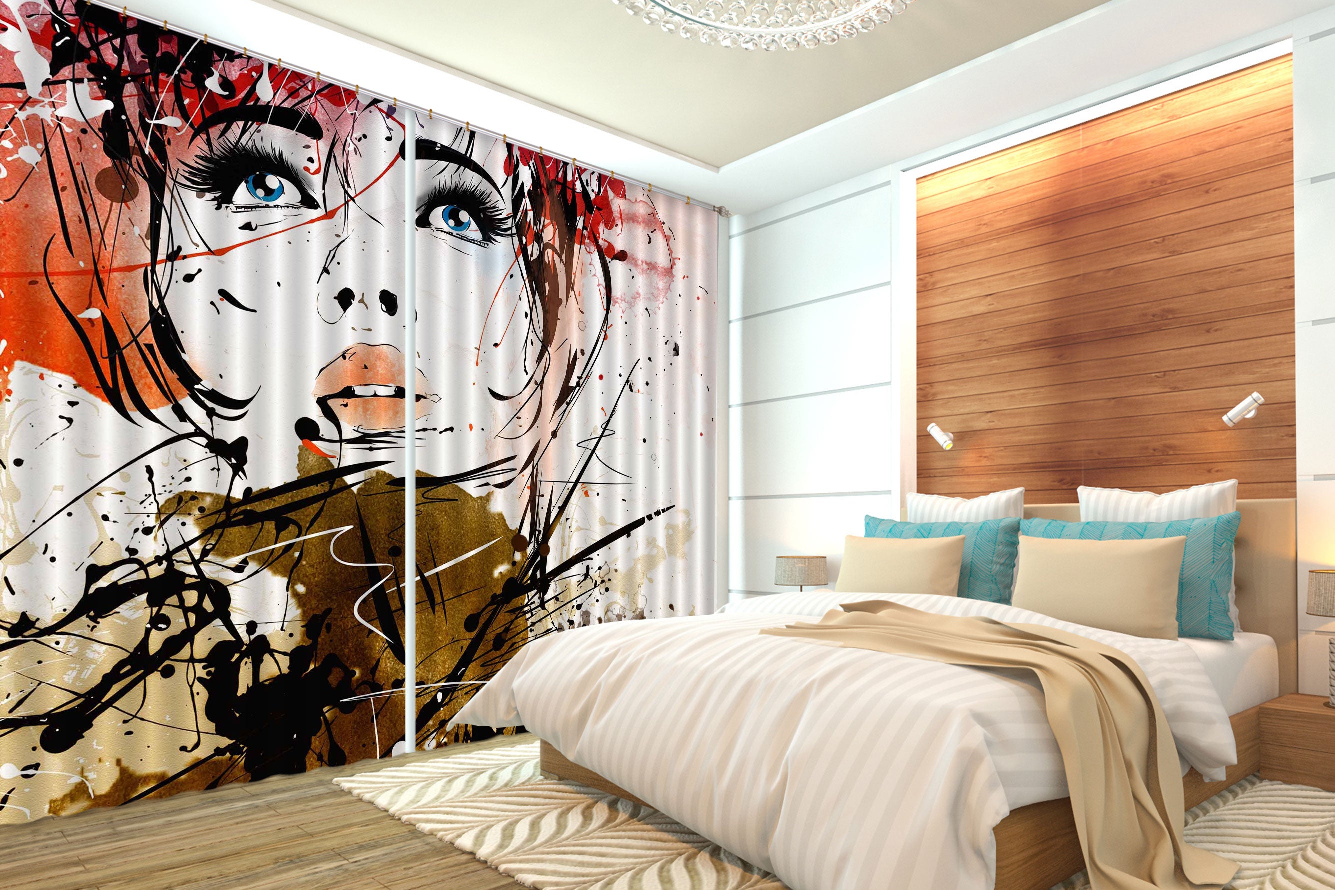 3D Cute Redhead Girl 049 Curtains Drapes