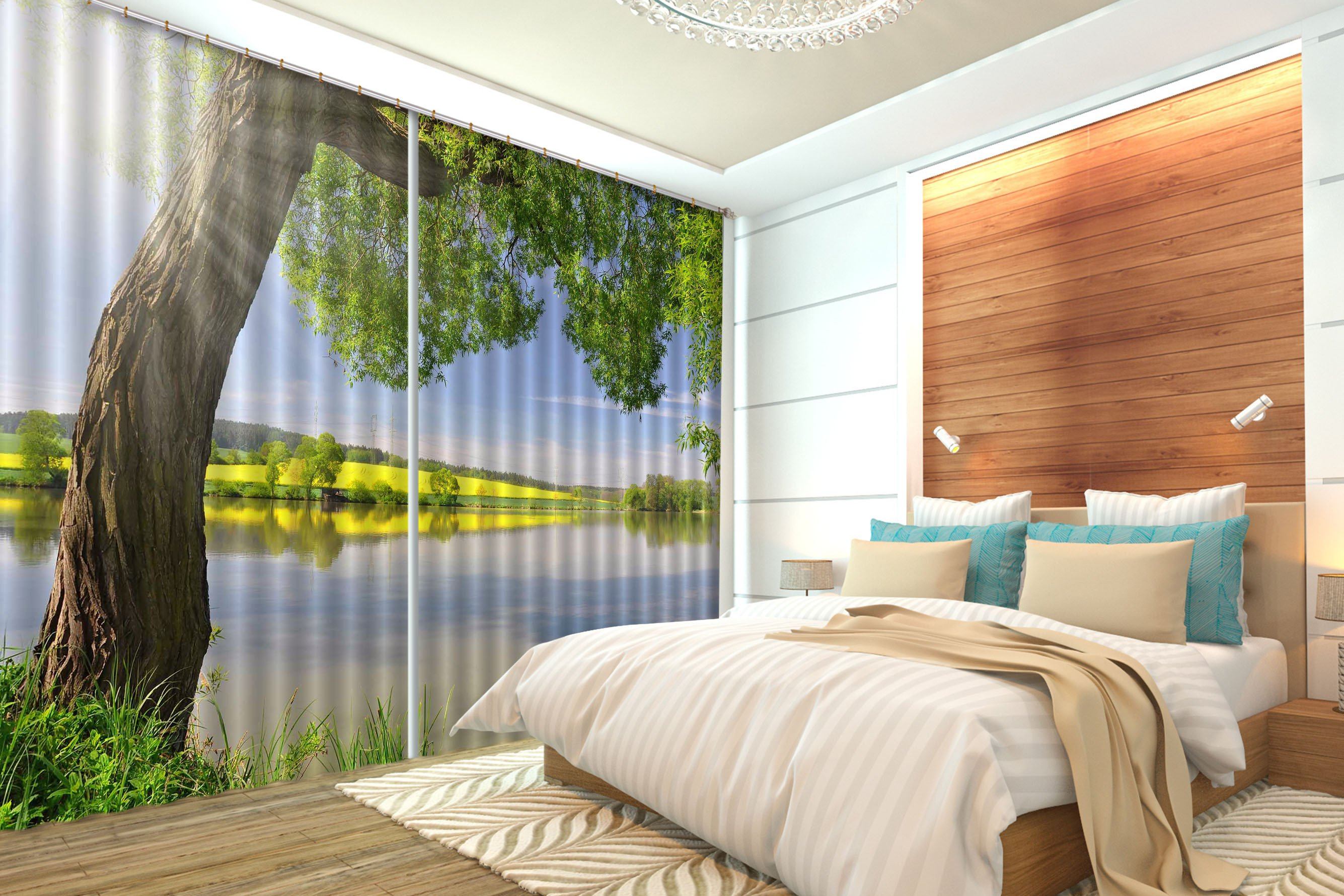 3D Lakeside Tree 301 Curtains Drapes Wallpaper AJ Wallpaper 