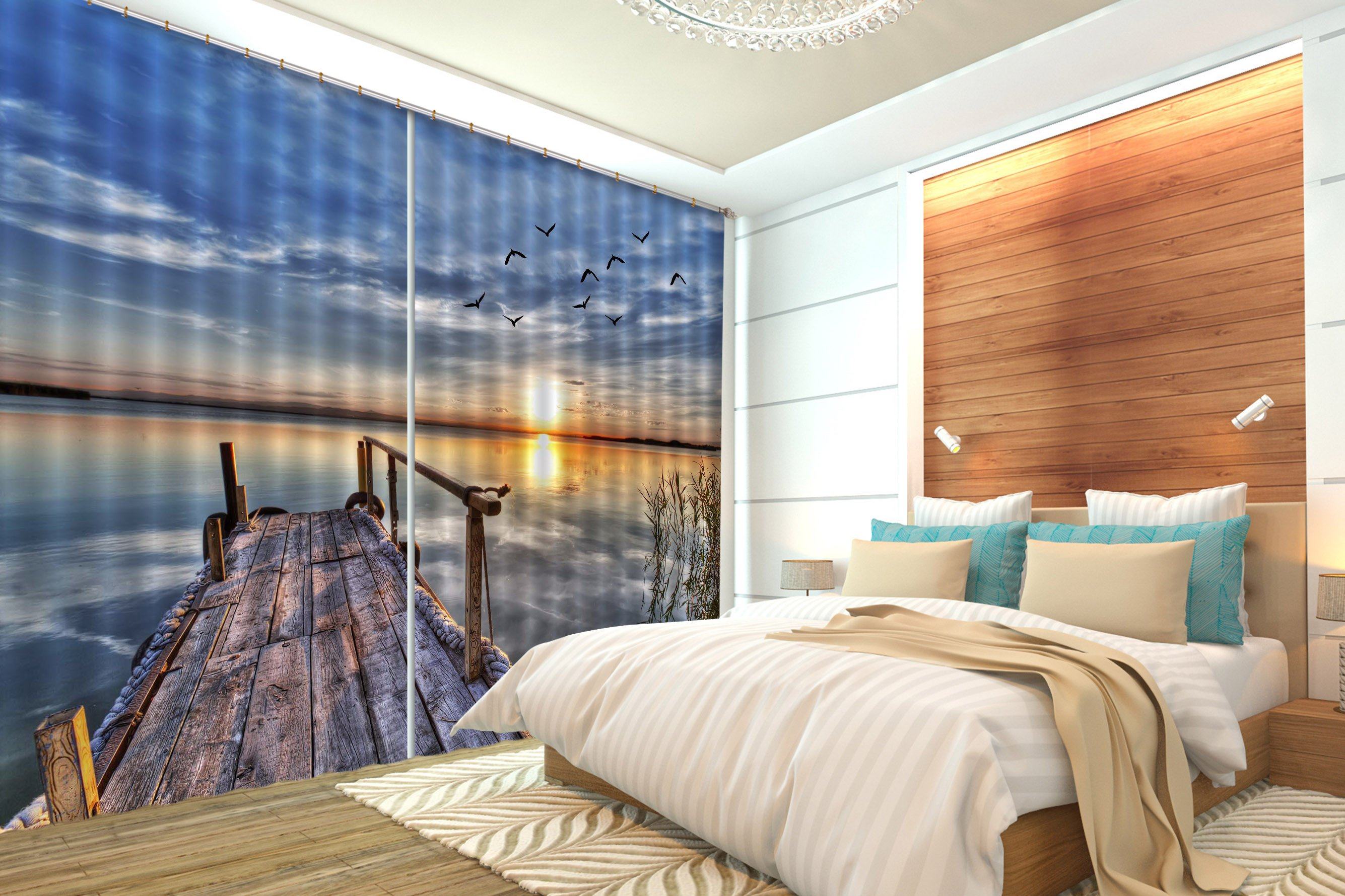3D Lake Sunset Scenery 593 Curtains Drapes Wallpaper AJ Wallpaper 