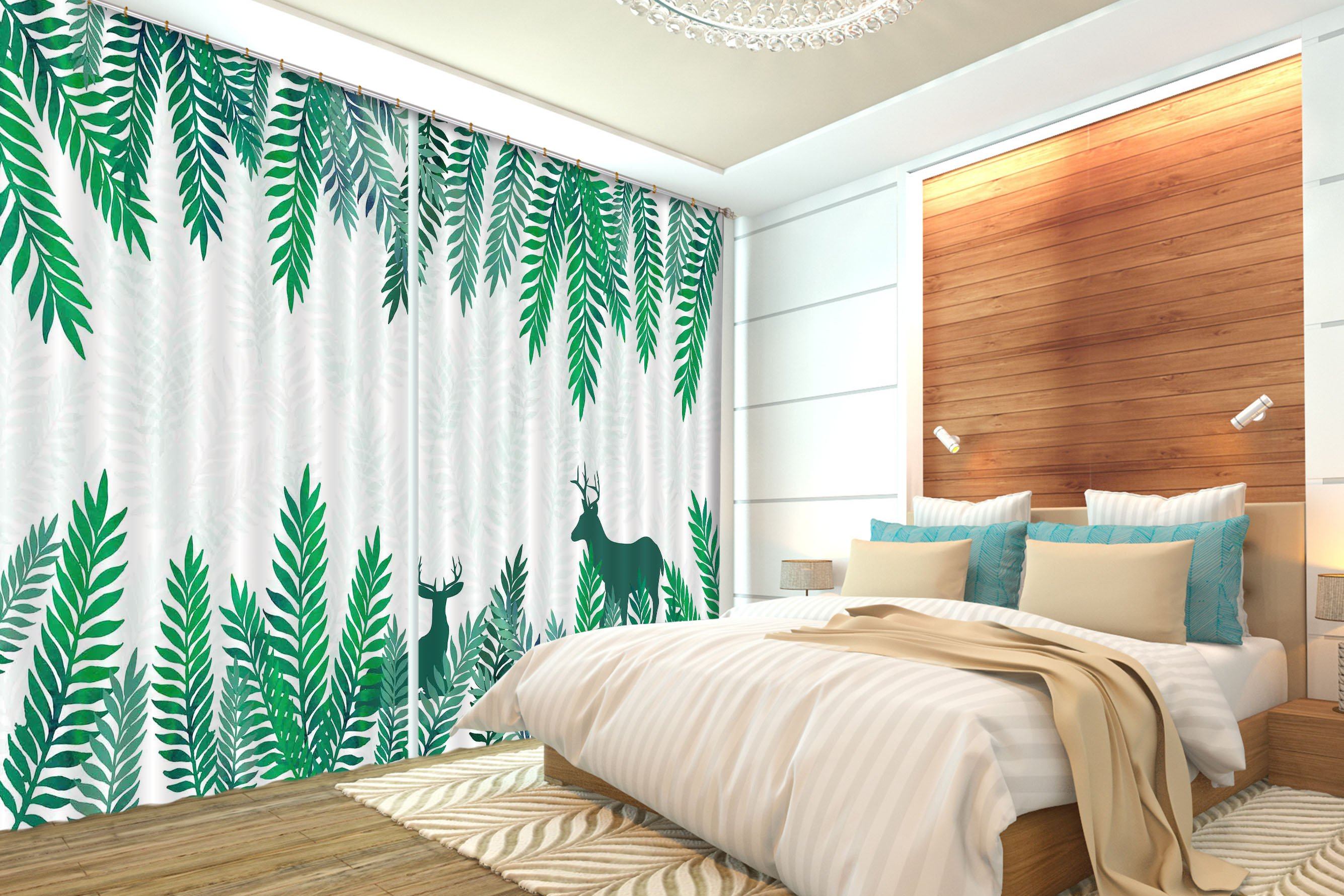 3D Plants Deer 2436 Curtains Drapes Wallpaper AJ Wallpaper 