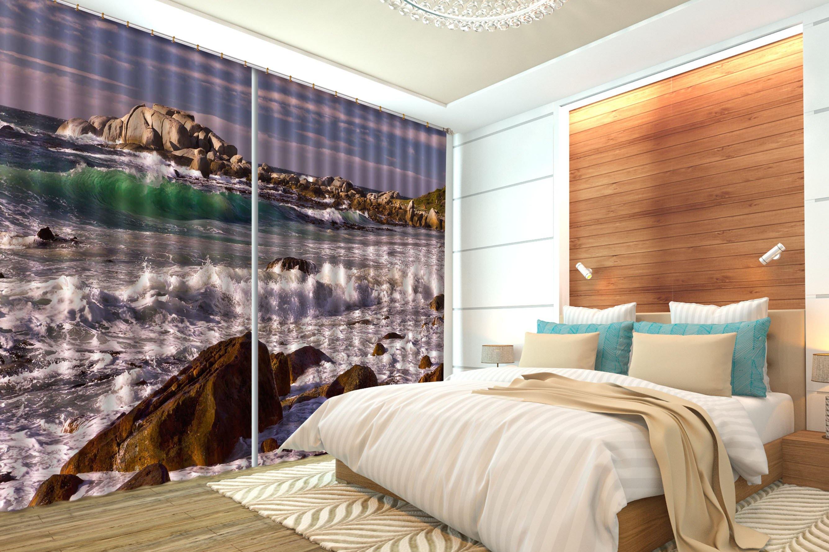 3D Sea Stone Coast 120 Curtains Drapes Wallpaper AJ Wallpaper 