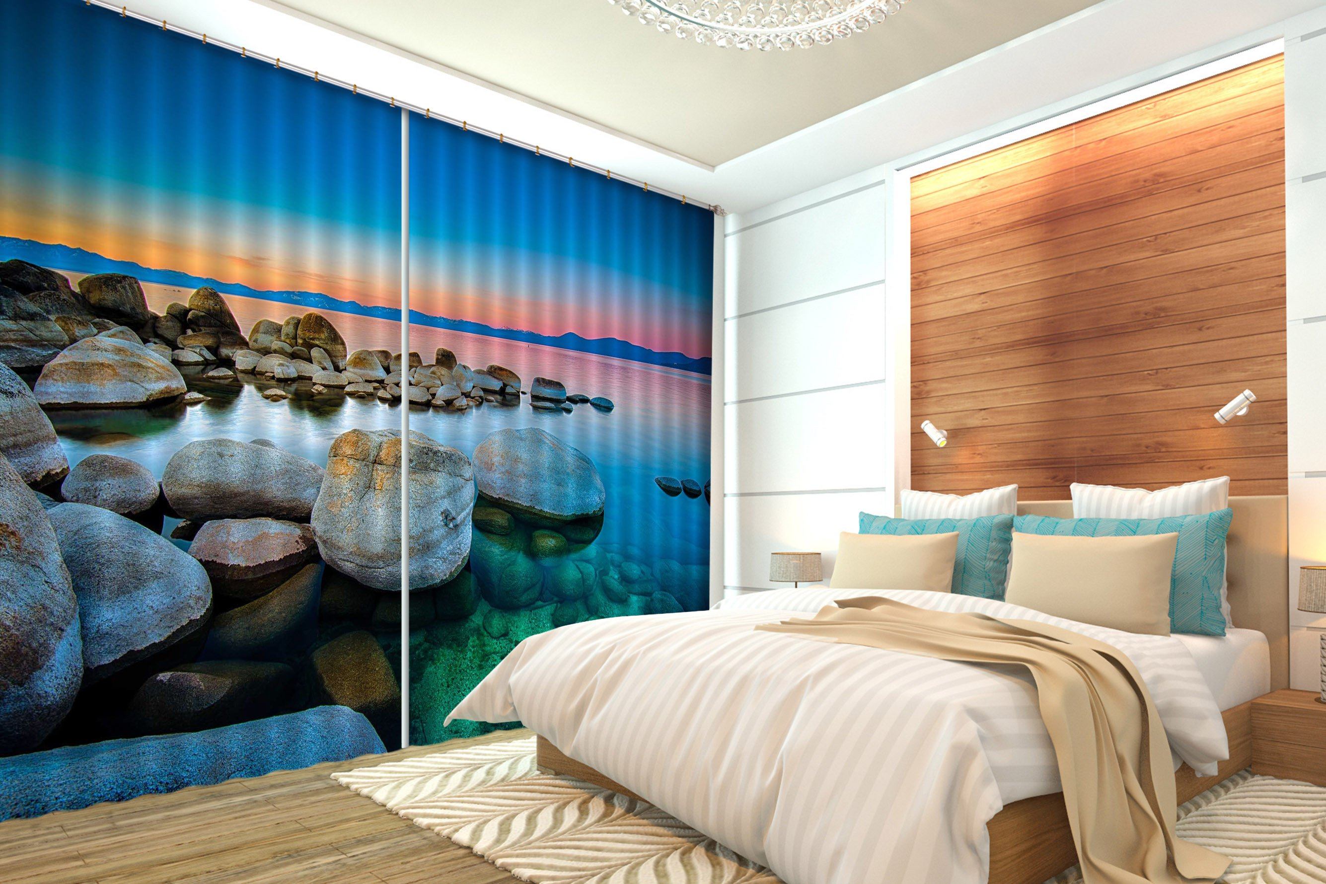 3D Stones Lake Sunset 601 Curtains Drapes Wallpaper AJ Wallpaper 