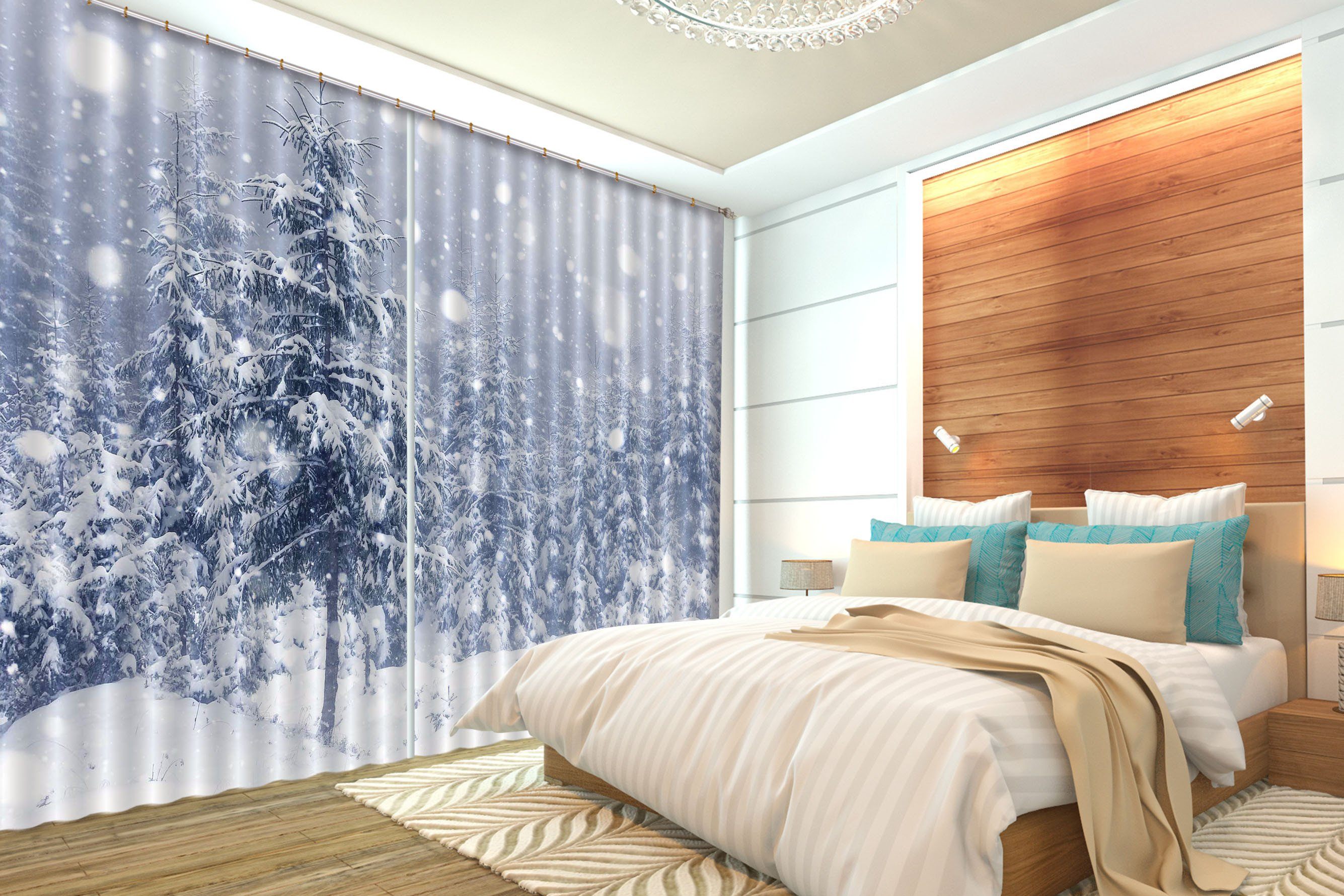 3D Snowing Forest 555 Curtains Drapes Wallpaper AJ Wallpaper 